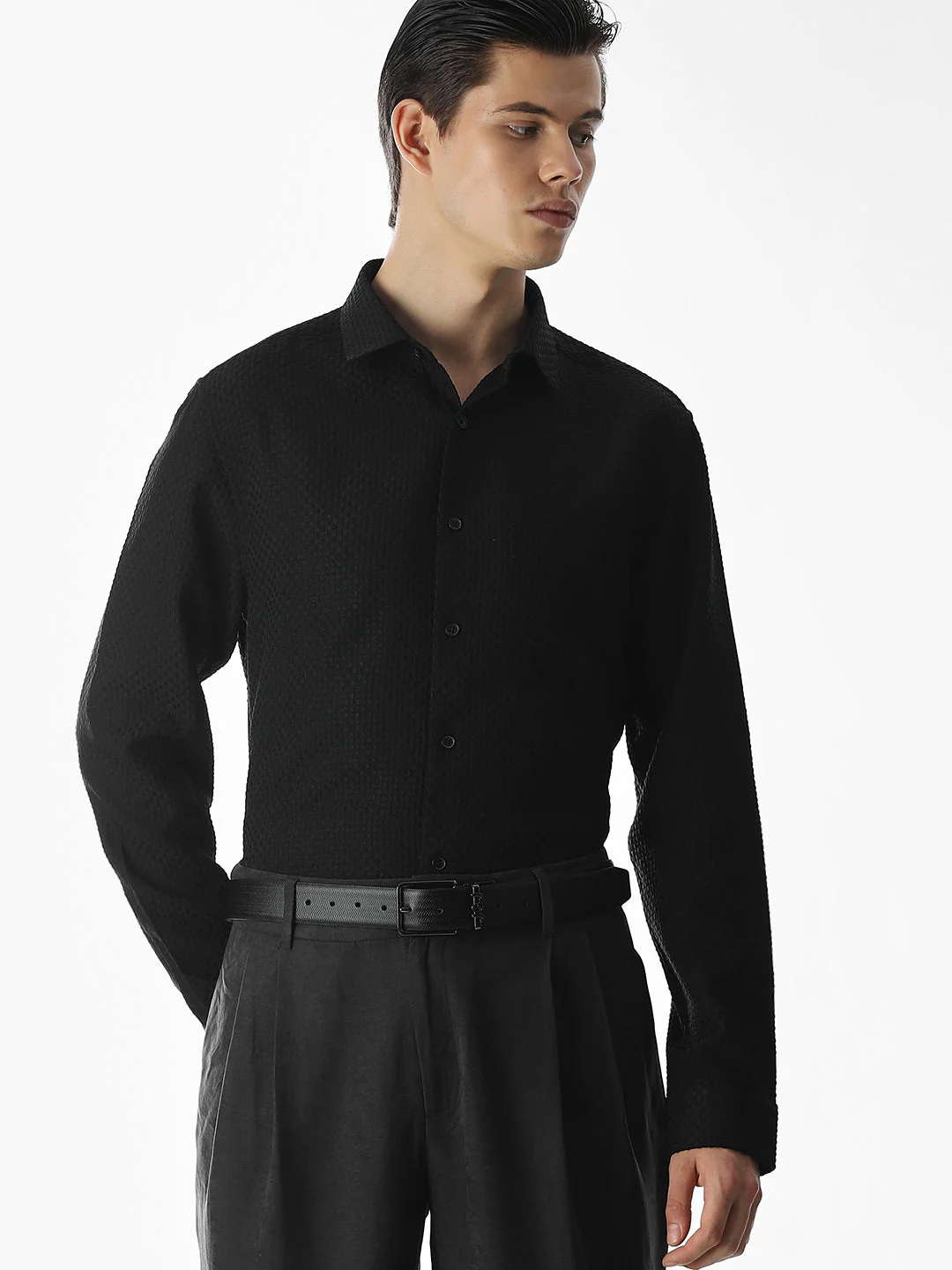 Black Dobby Slim Fit Formal Shirt