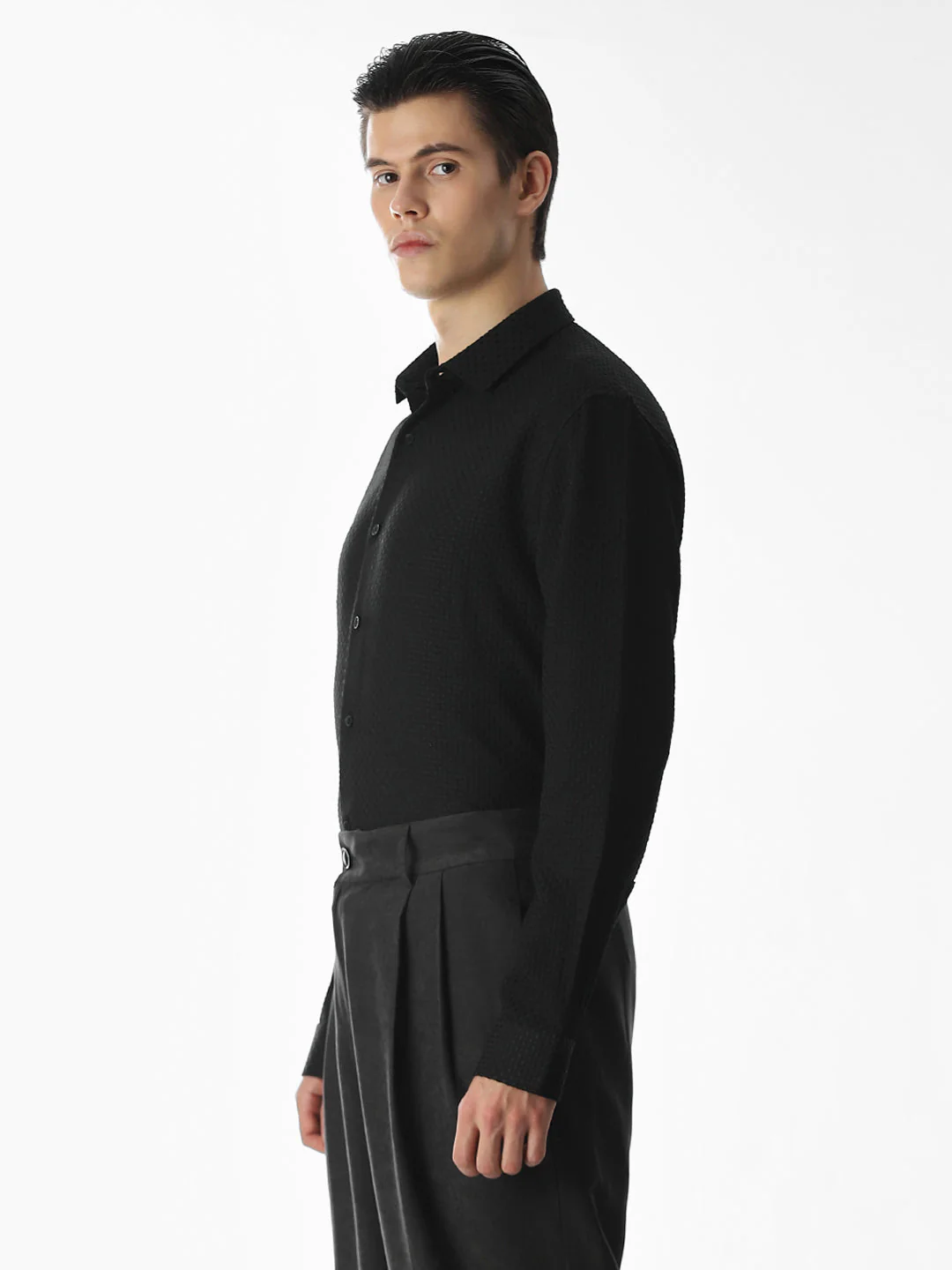 Black Dobby Slim Fit Formal Shirt - Image 3