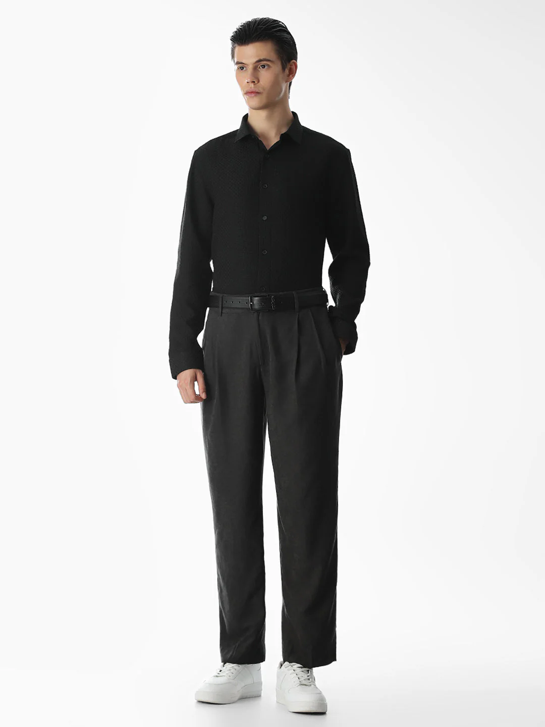 Black Dobby Slim Fit Formal Shirt - Image 6