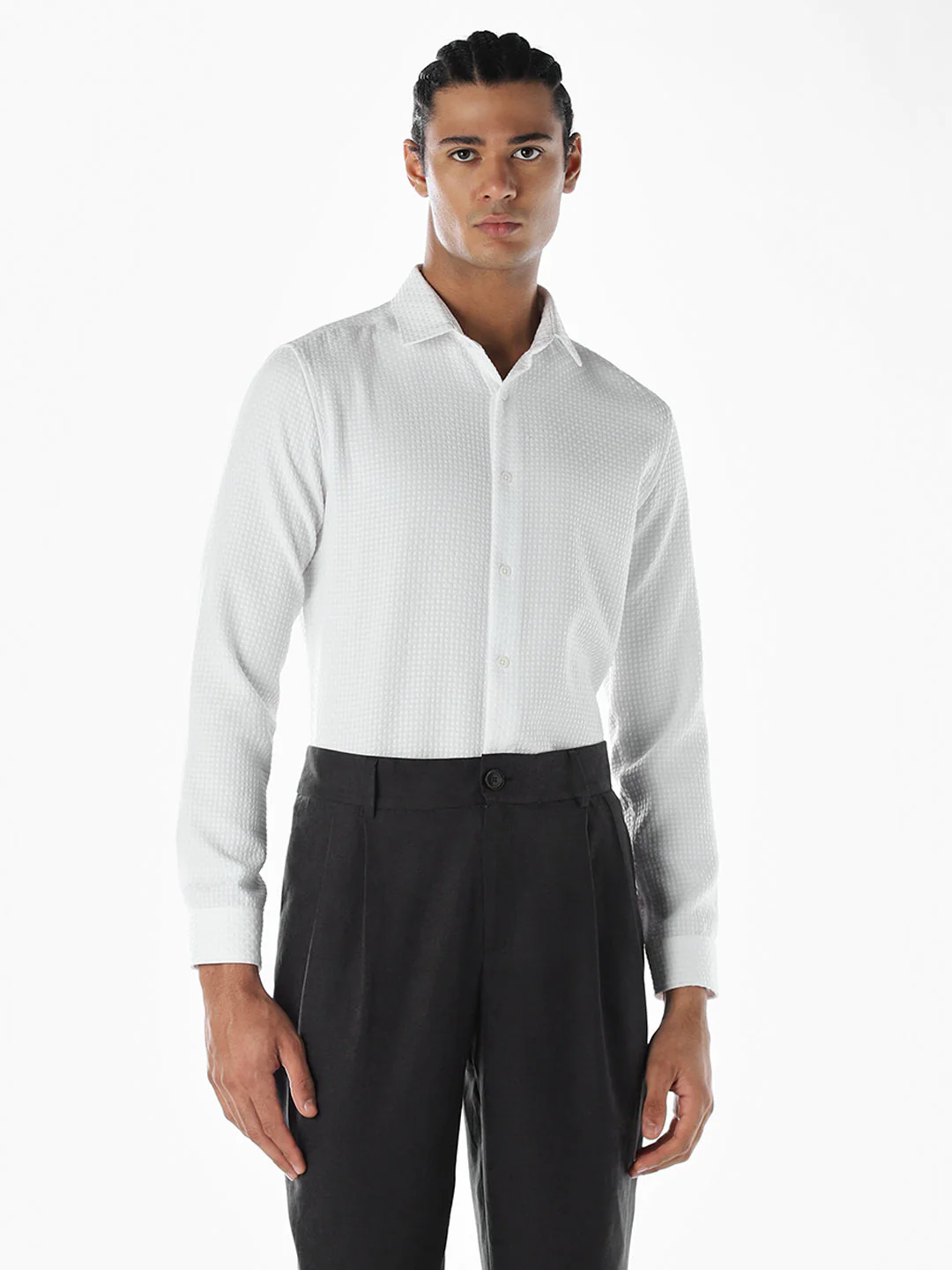 Dobby Slim Fit White Shirt - Image 2