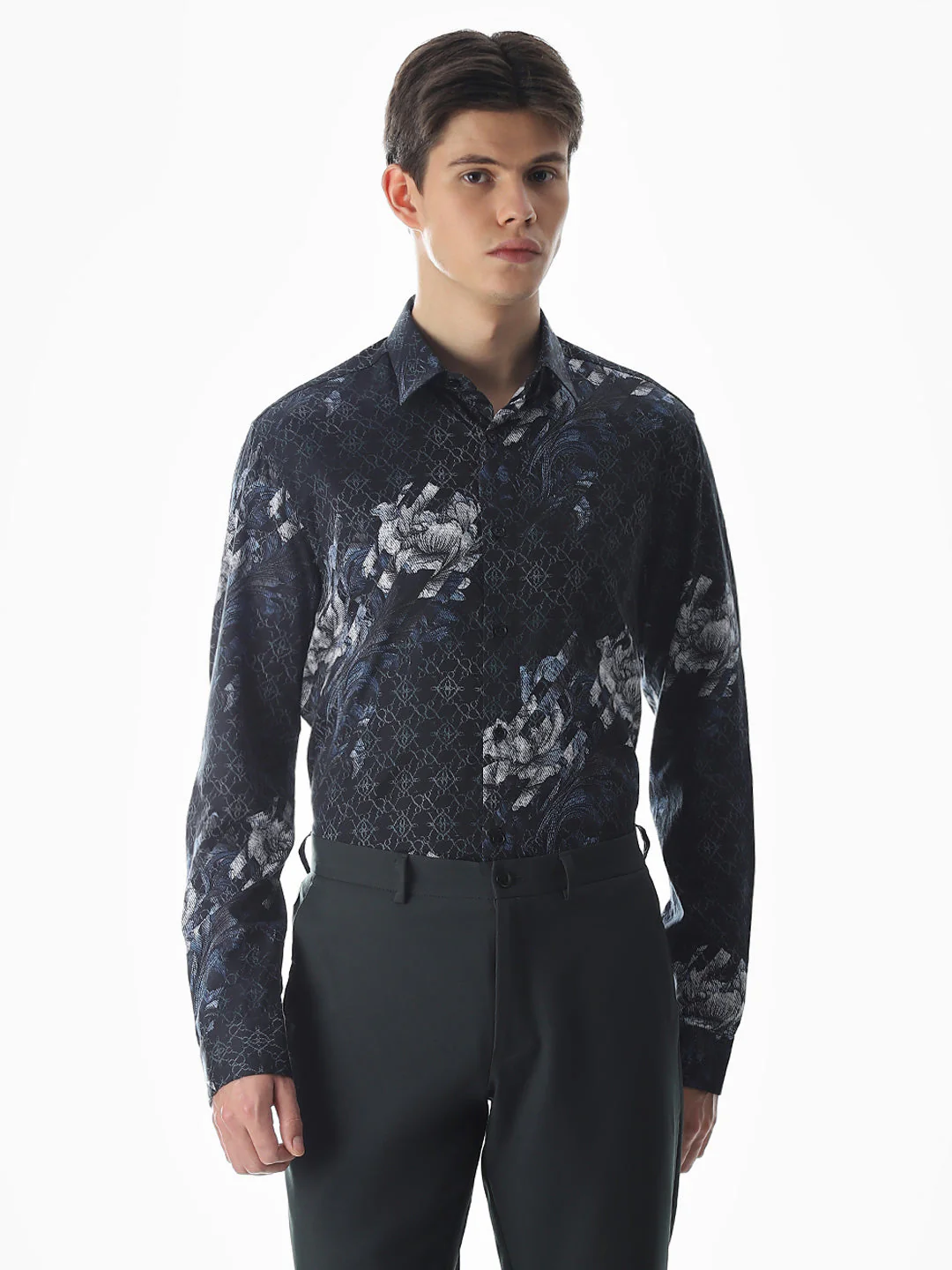 Black Floral Cotton Shirt - Image 2