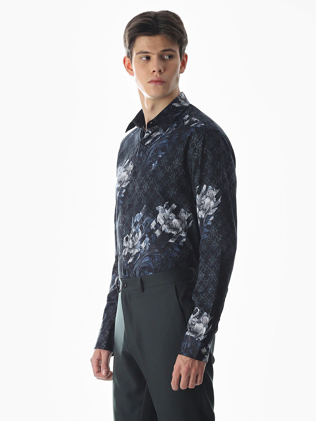Black Floral Cotton Shirt - Image 3