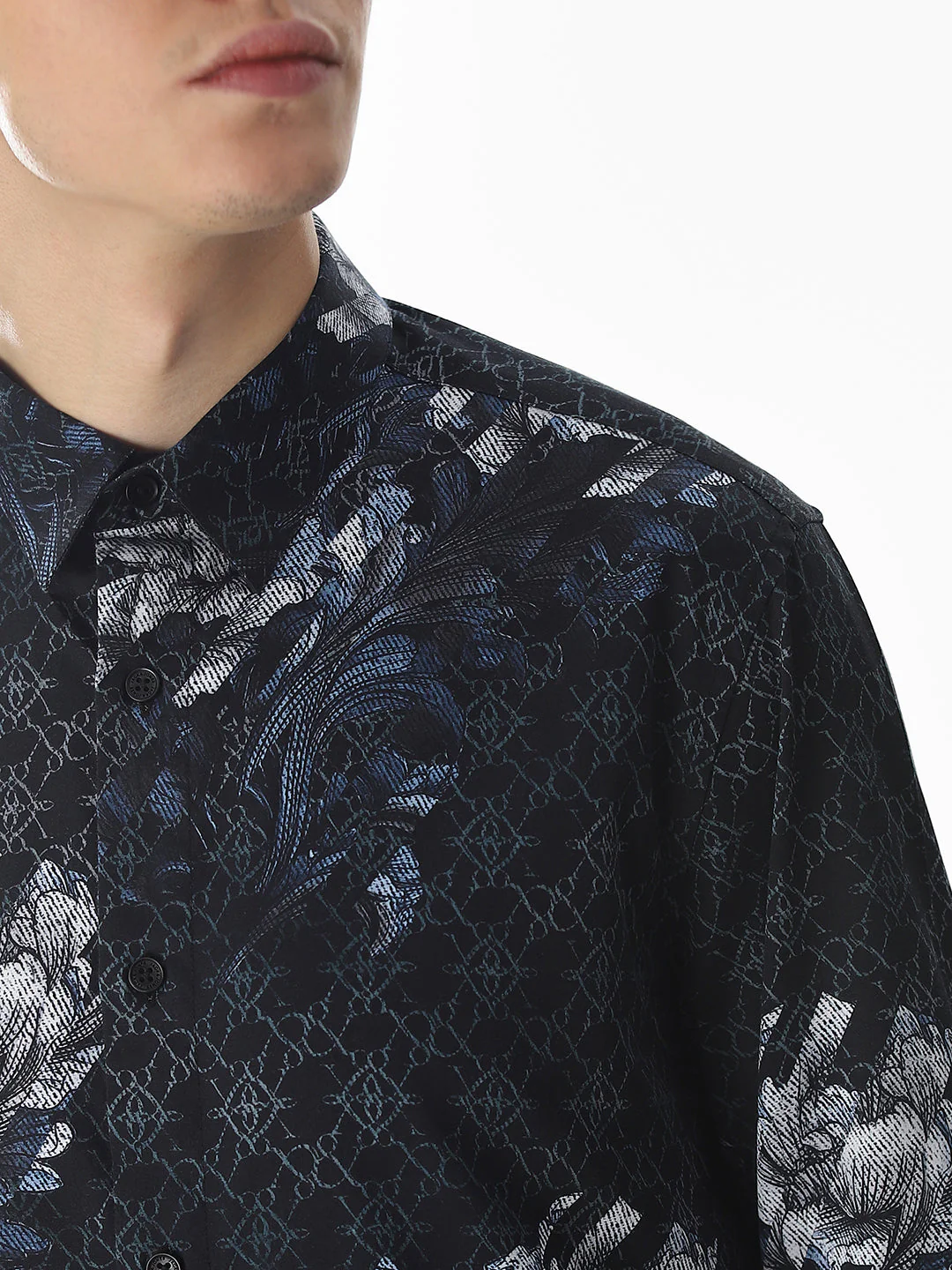 Black Floral Cotton Shirt - Image 5