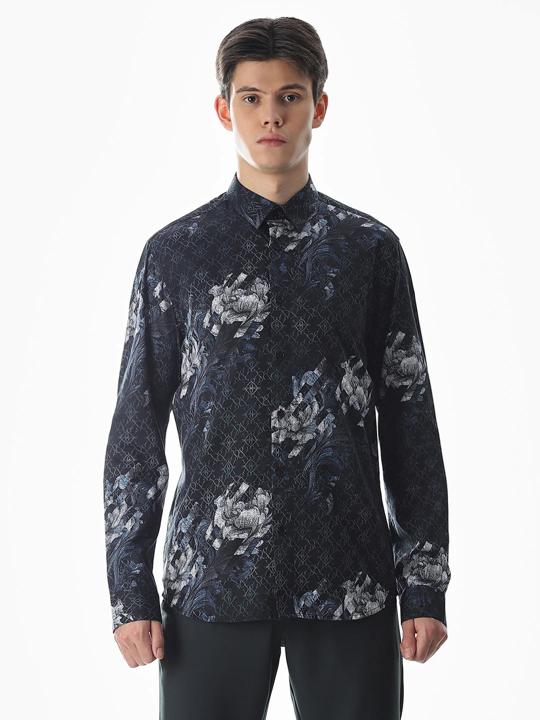 Black Floral Cotton Shirt - Image 8