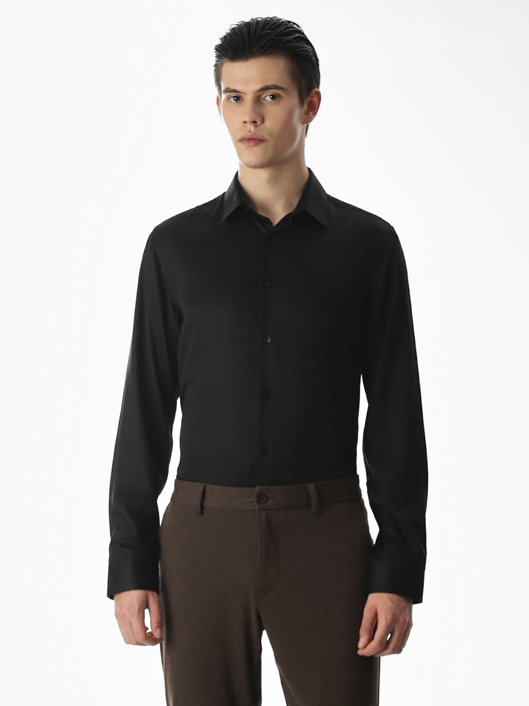 Black Tencel Slim Fit Formal Shirt - Image 2