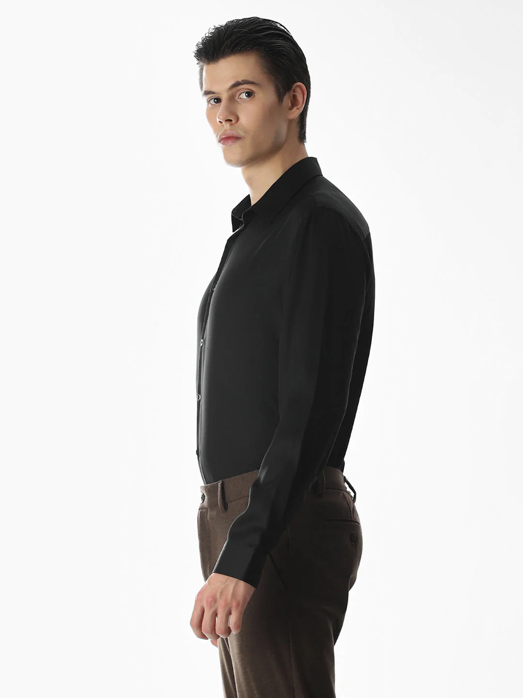 Black Tencel Slim Fit Formal Shirt - Image 3