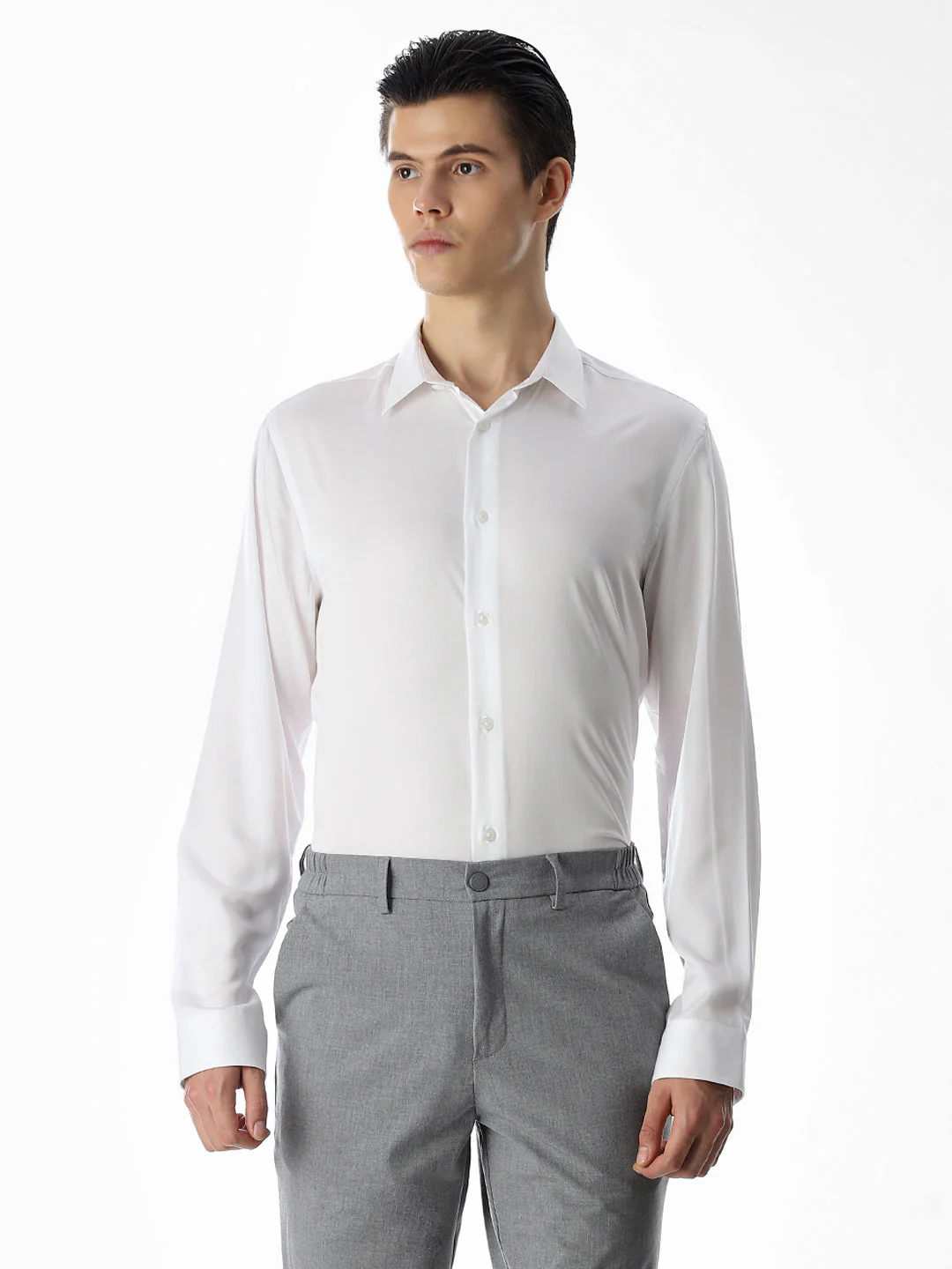 White Tencel Slim Fit Formal Shirt - Image 2