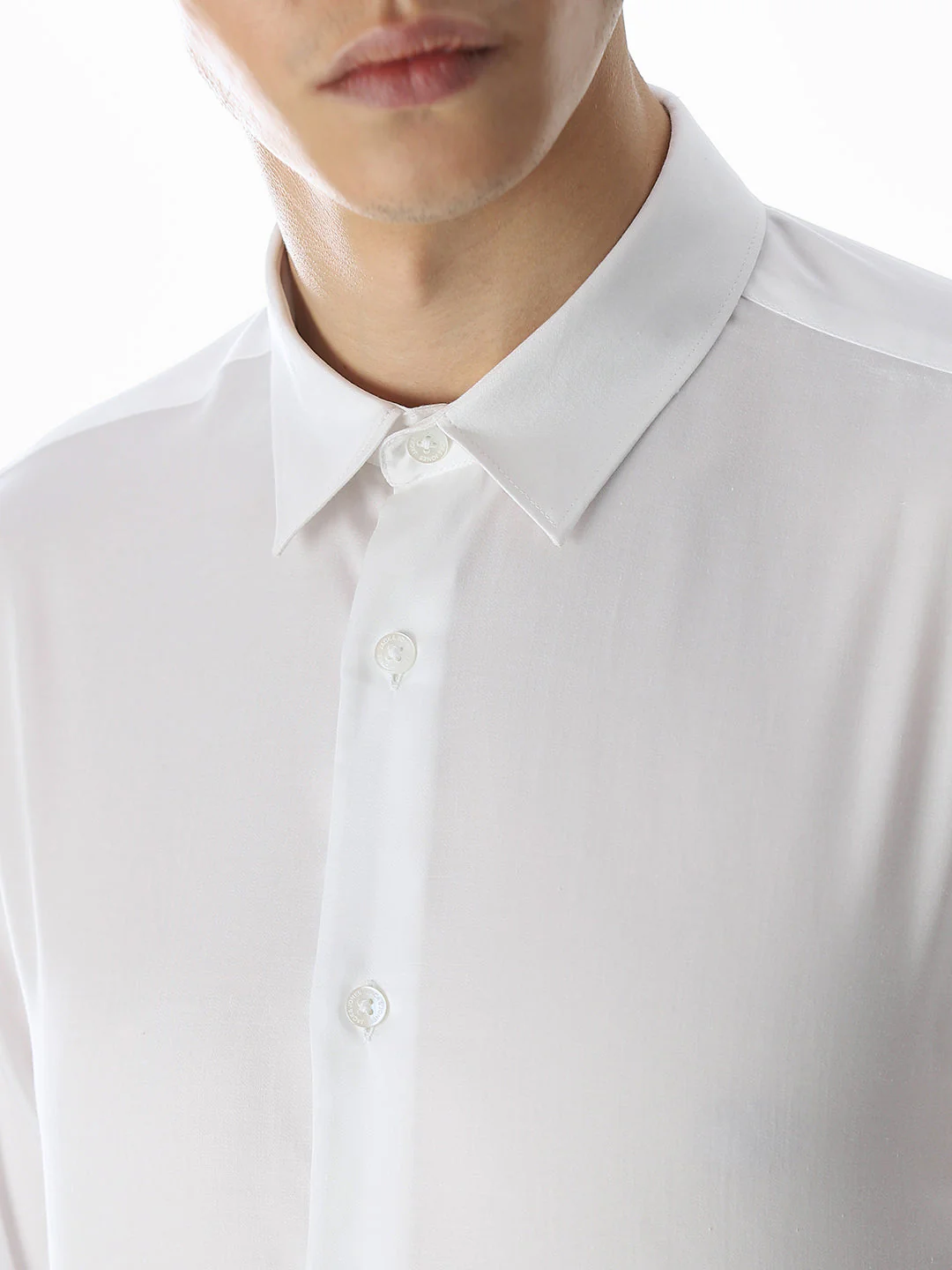White Tencel Slim Fit Formal Shirt - Image 5