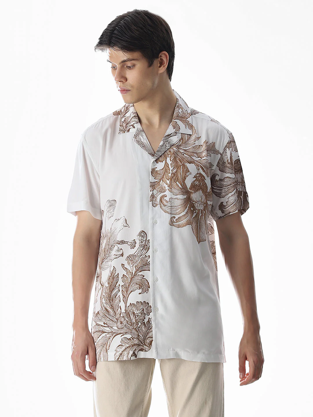 White Floral Comfort Fit Shirt - Image 2