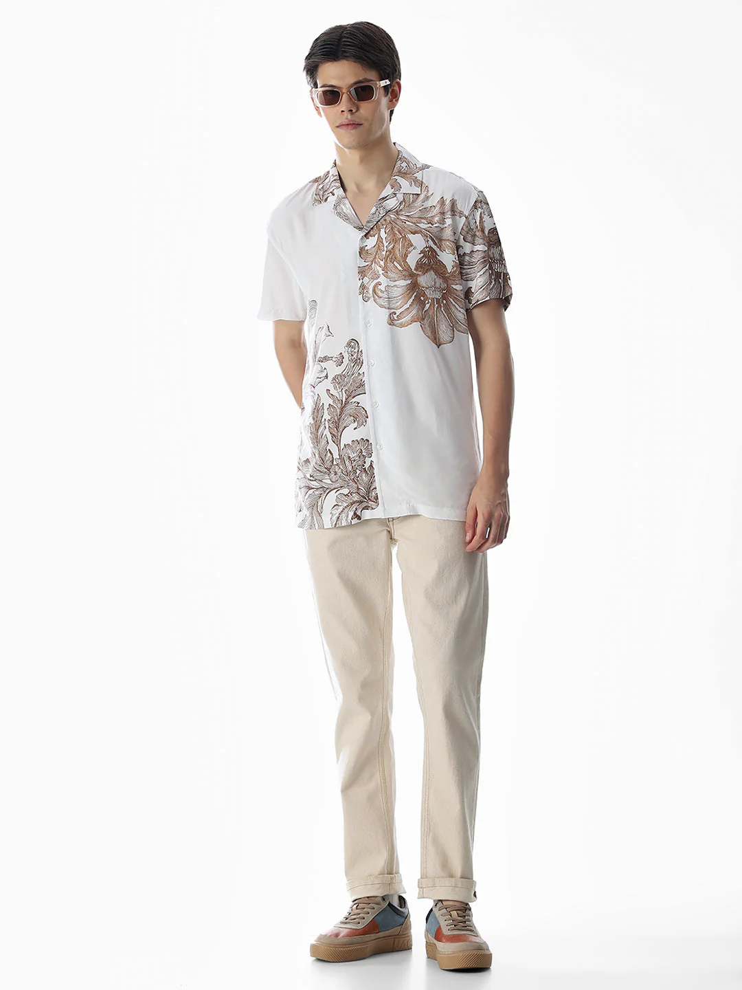 White Floral Comfort Fit Shirt - Image 6