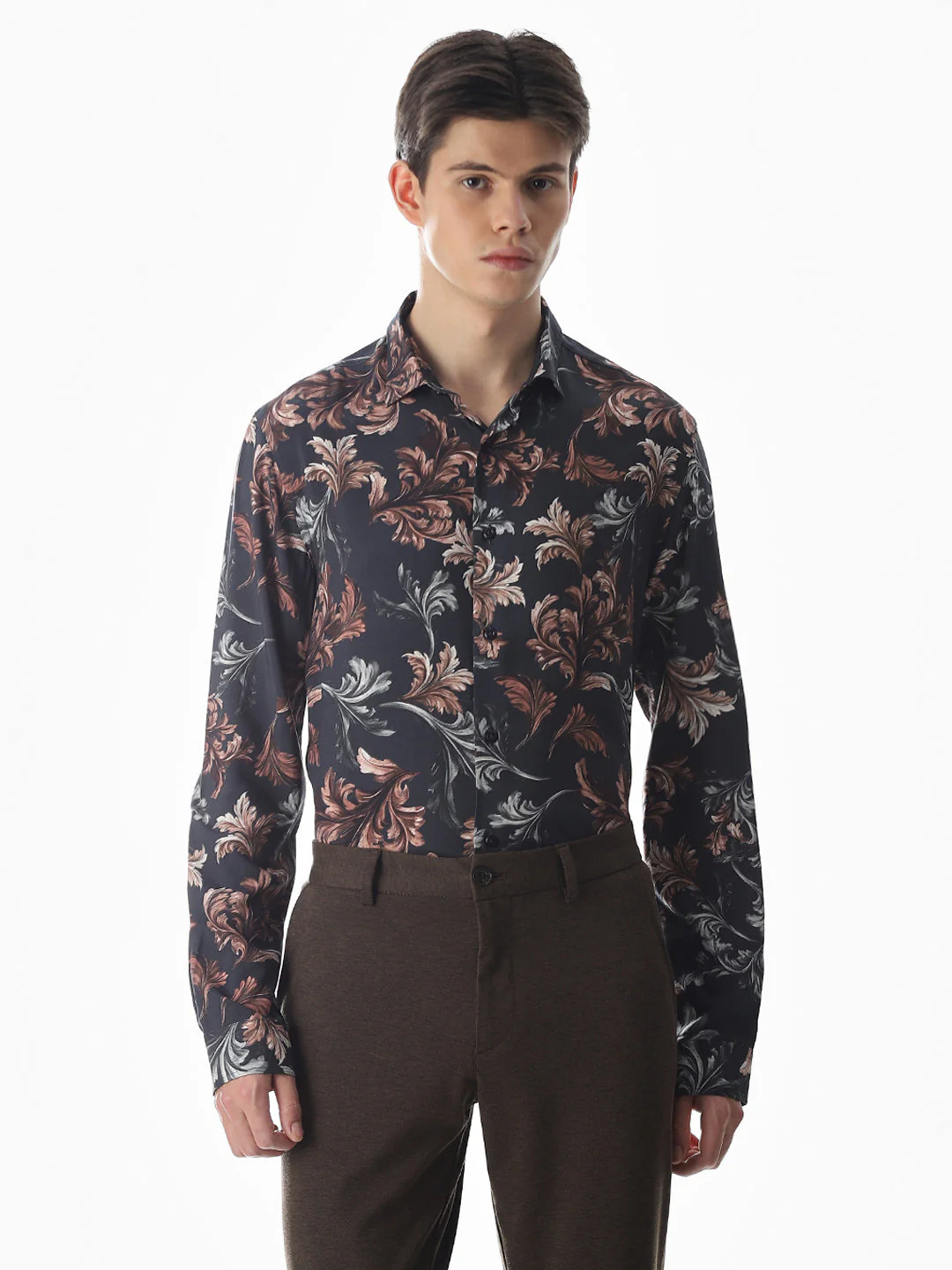 Black Printed Viscose Slim Fit Shirt - Image 2