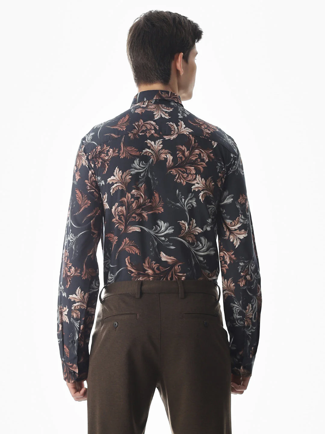 Black Printed Viscose Slim Fit Shirt - Image 4