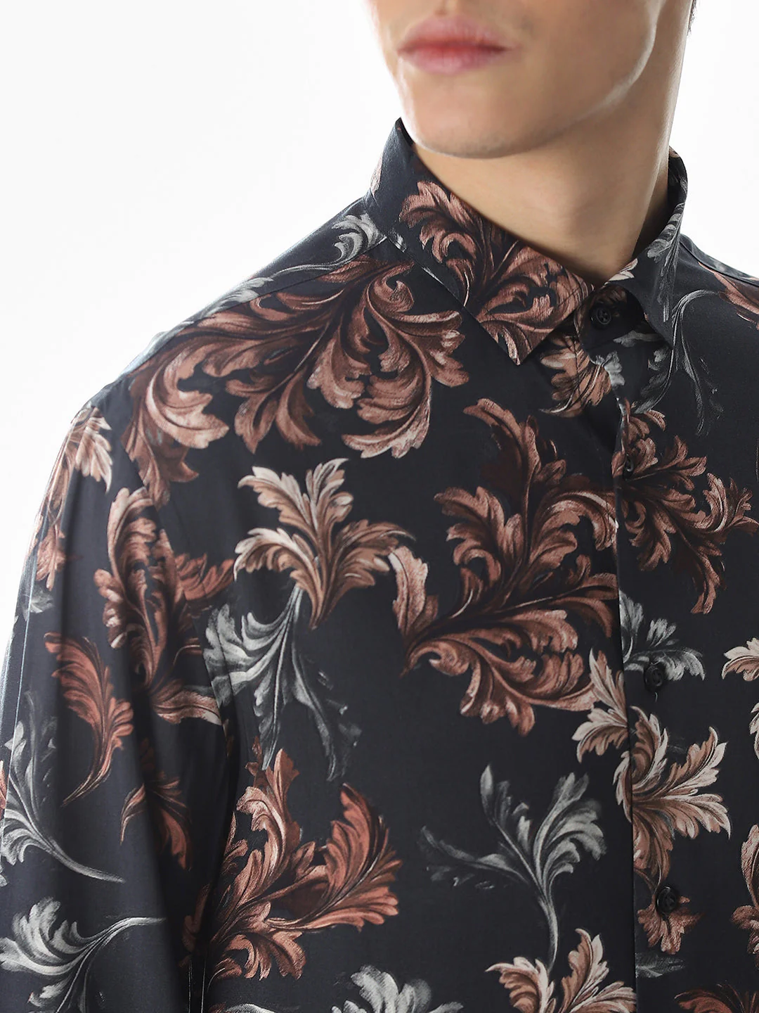 Black Printed Viscose Slim Fit Shirt - Image 5