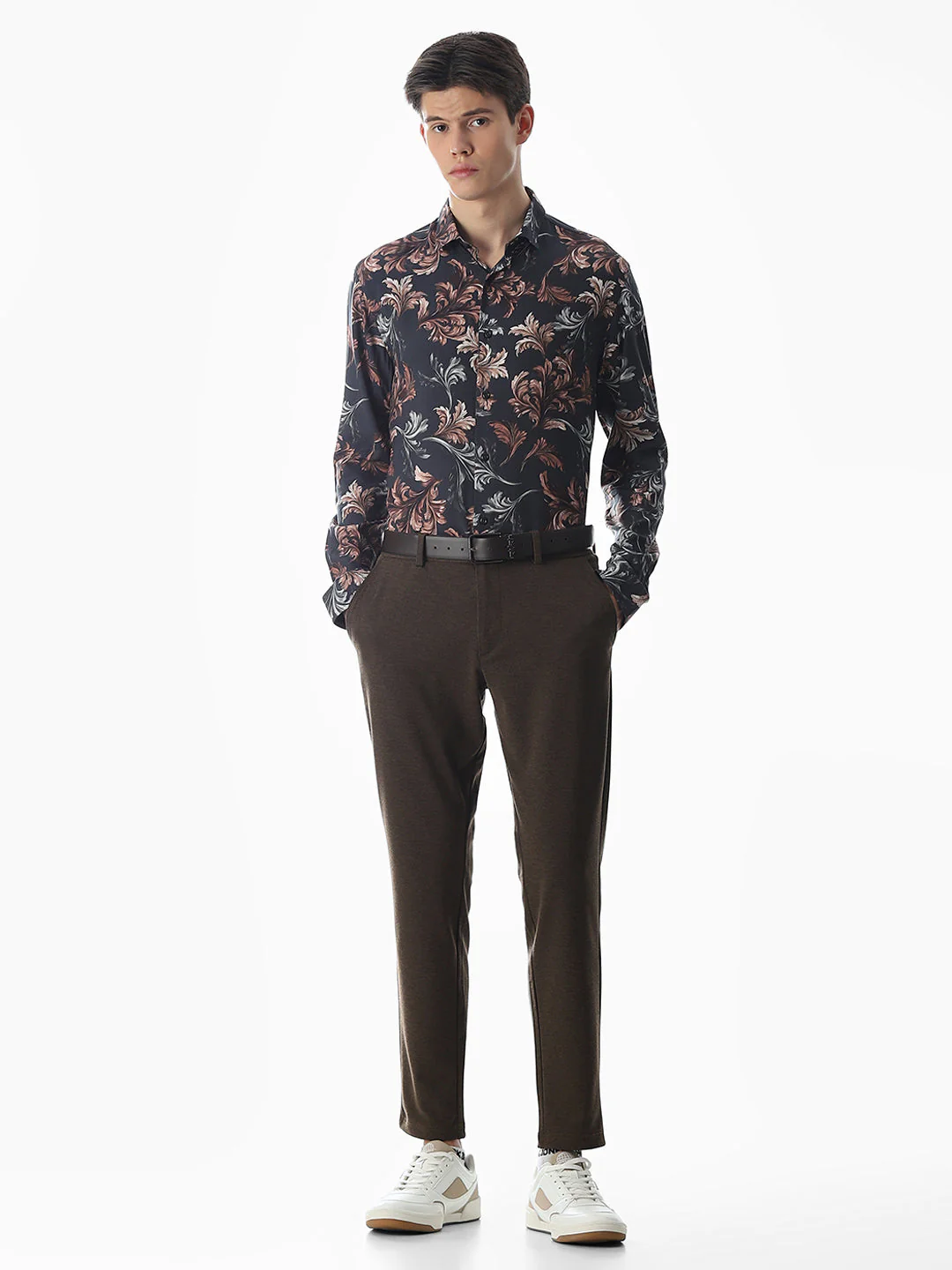 Black Printed Viscose Slim Fit Shirt - Image 6