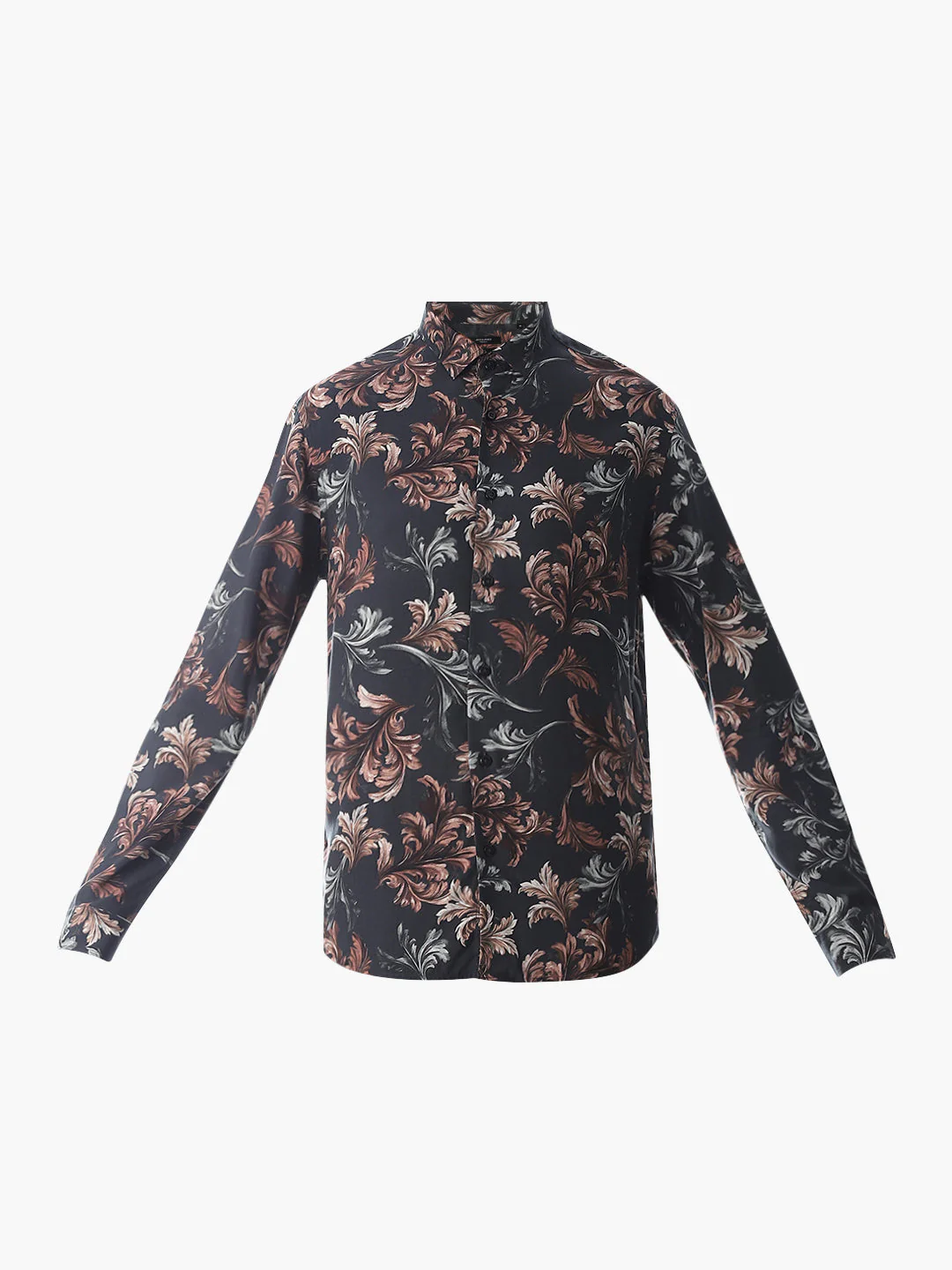 Black Printed Viscose Slim Fit Shirt - Image 7