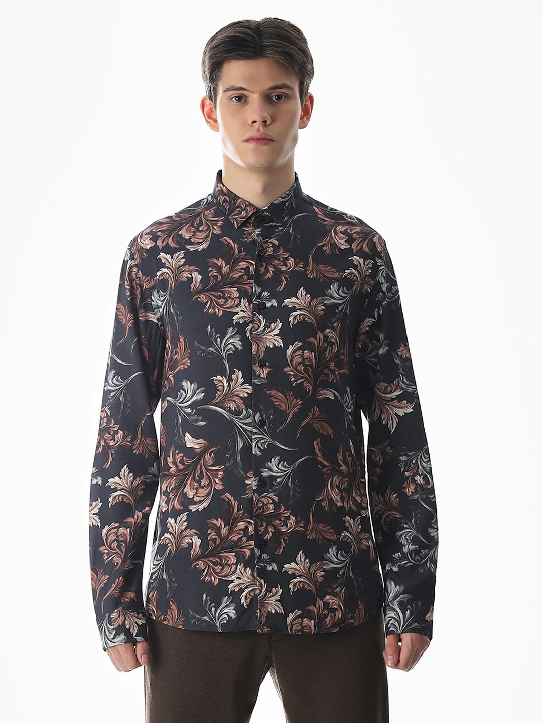 Black Printed Viscose Slim Fit Shirt - Image 8