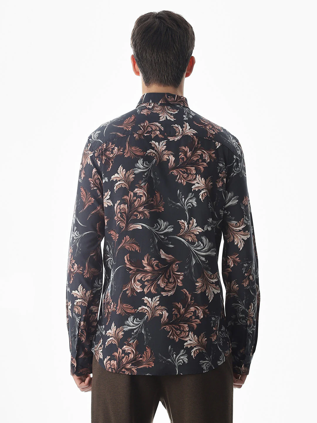 Black Printed Viscose Slim Fit Shirt - Image 9