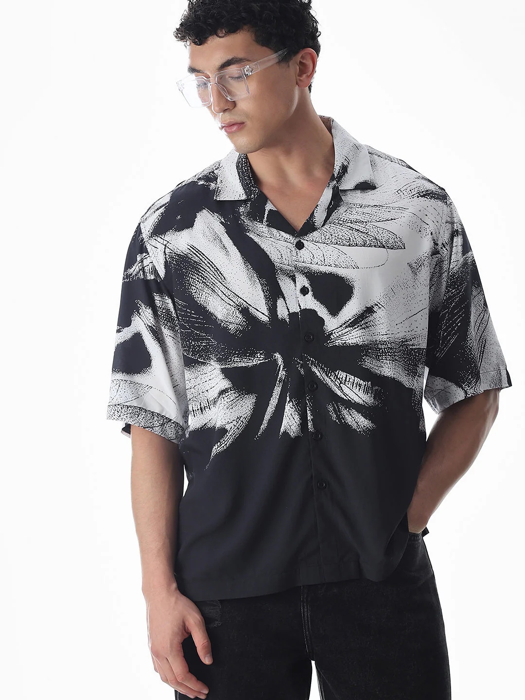 Black Abstract Print Viscose Shirt