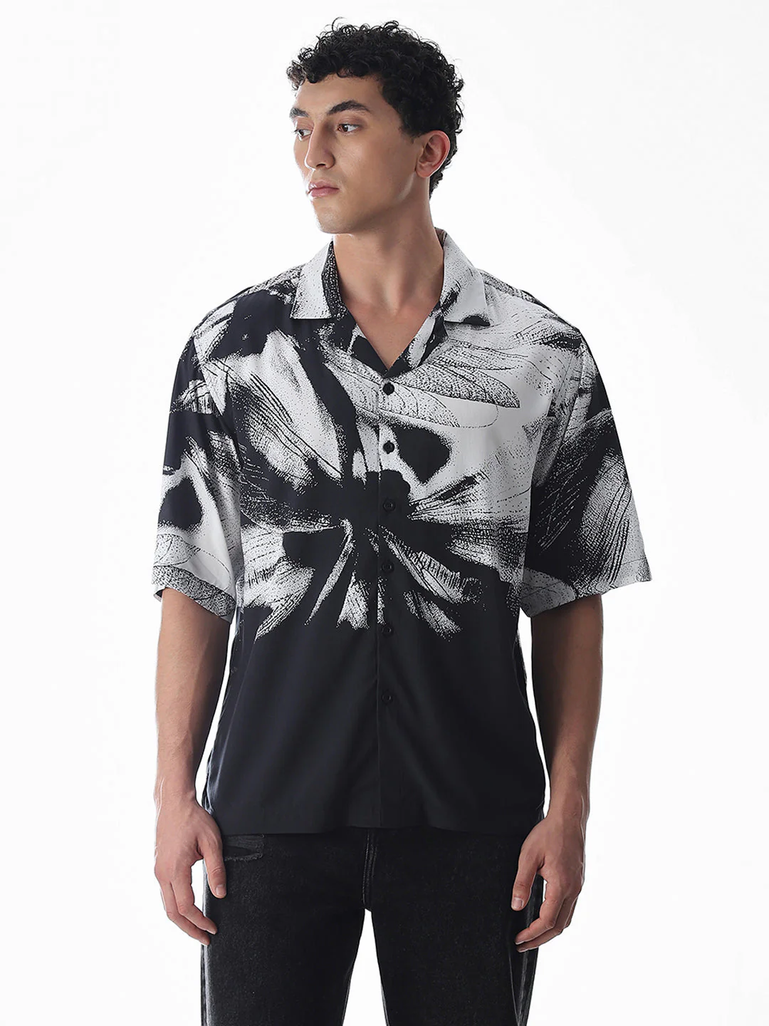Black Abstract Print Viscose Shirt - Image 2