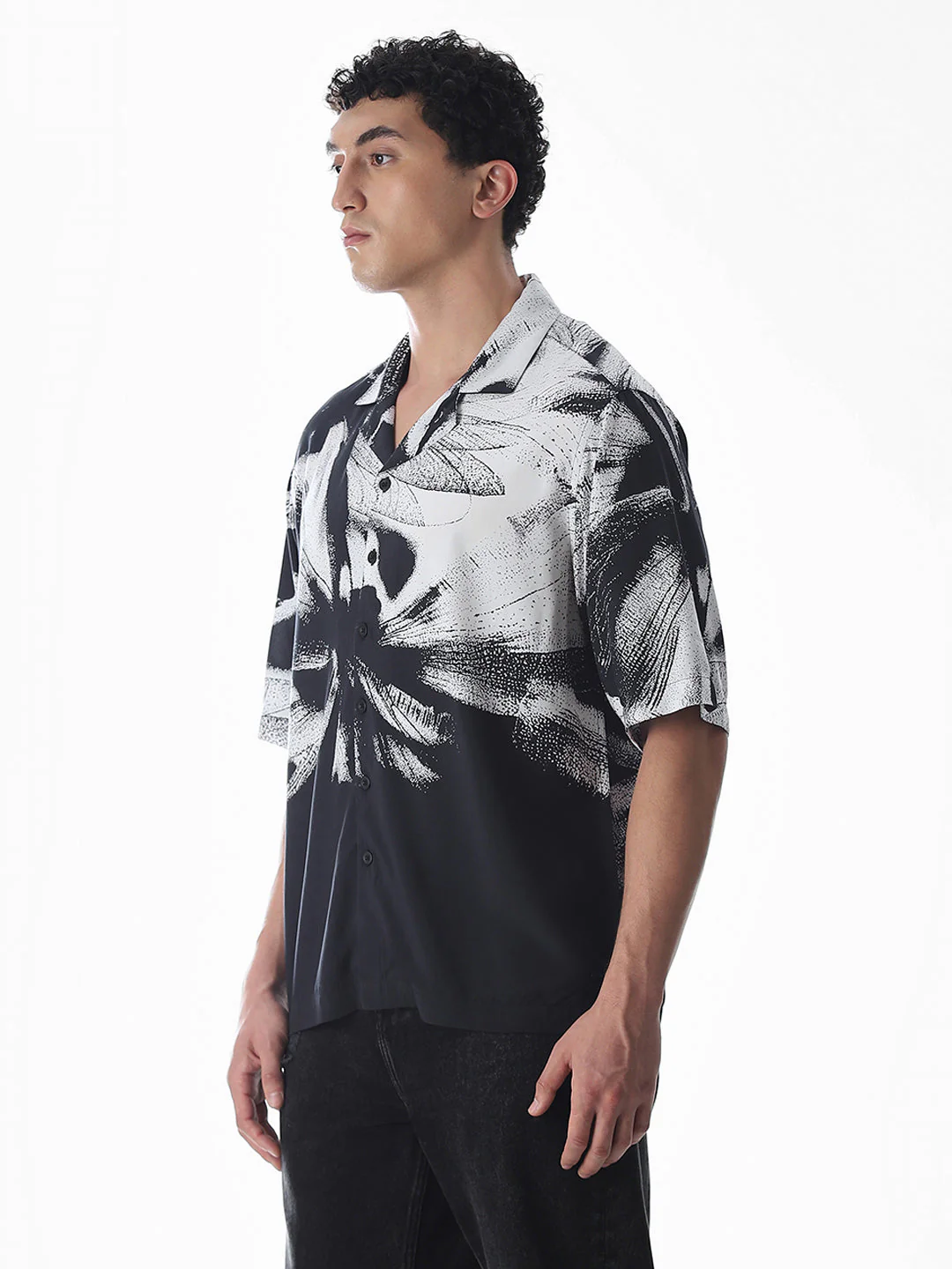 Black Abstract Print Viscose Shirt - Image 3