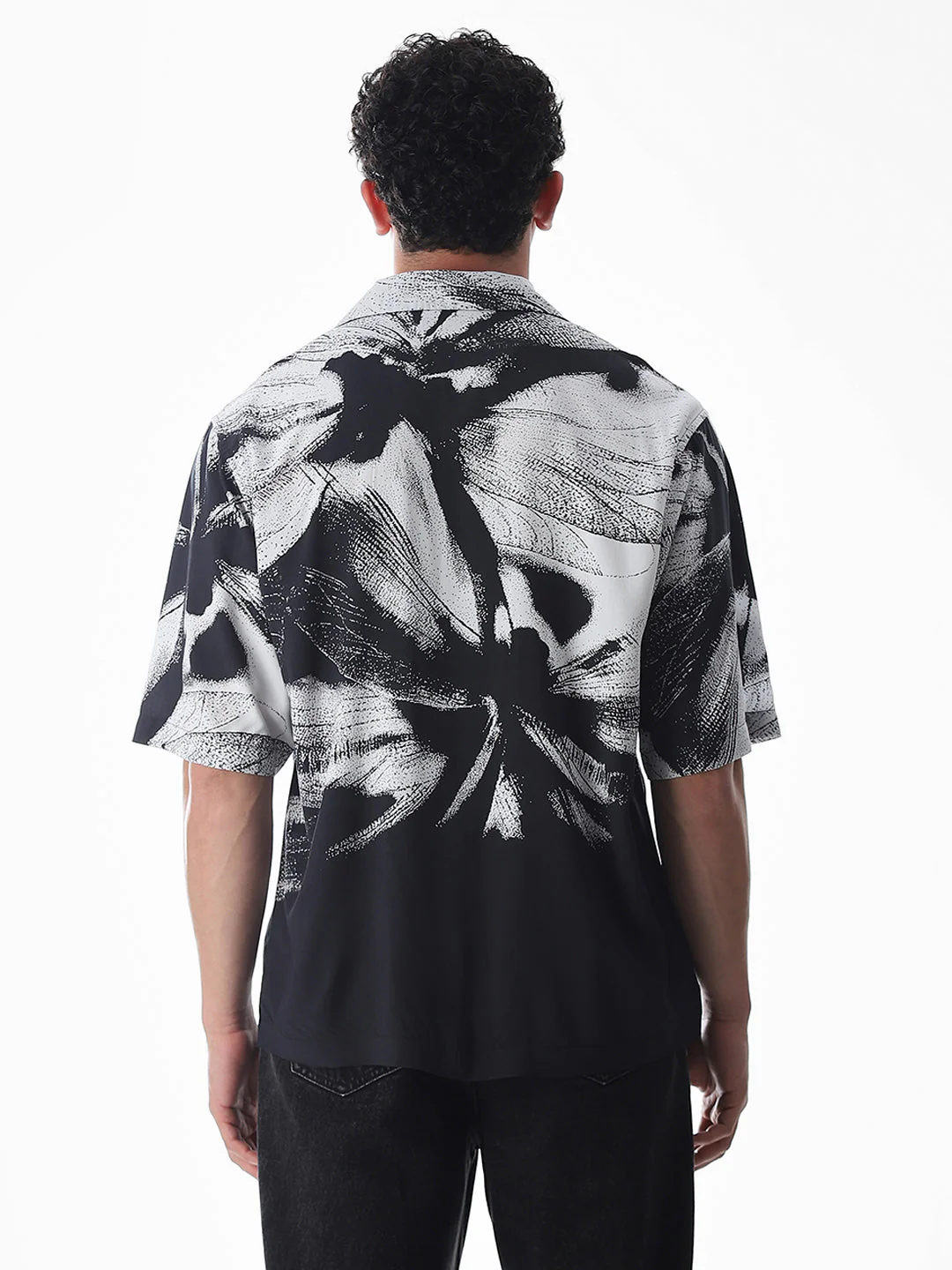 Black Abstract Print Viscose Shirt - Image 9