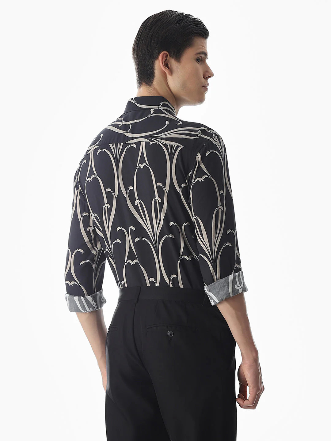 Black Printed Viscose Slim Fit Shirt - Image 4