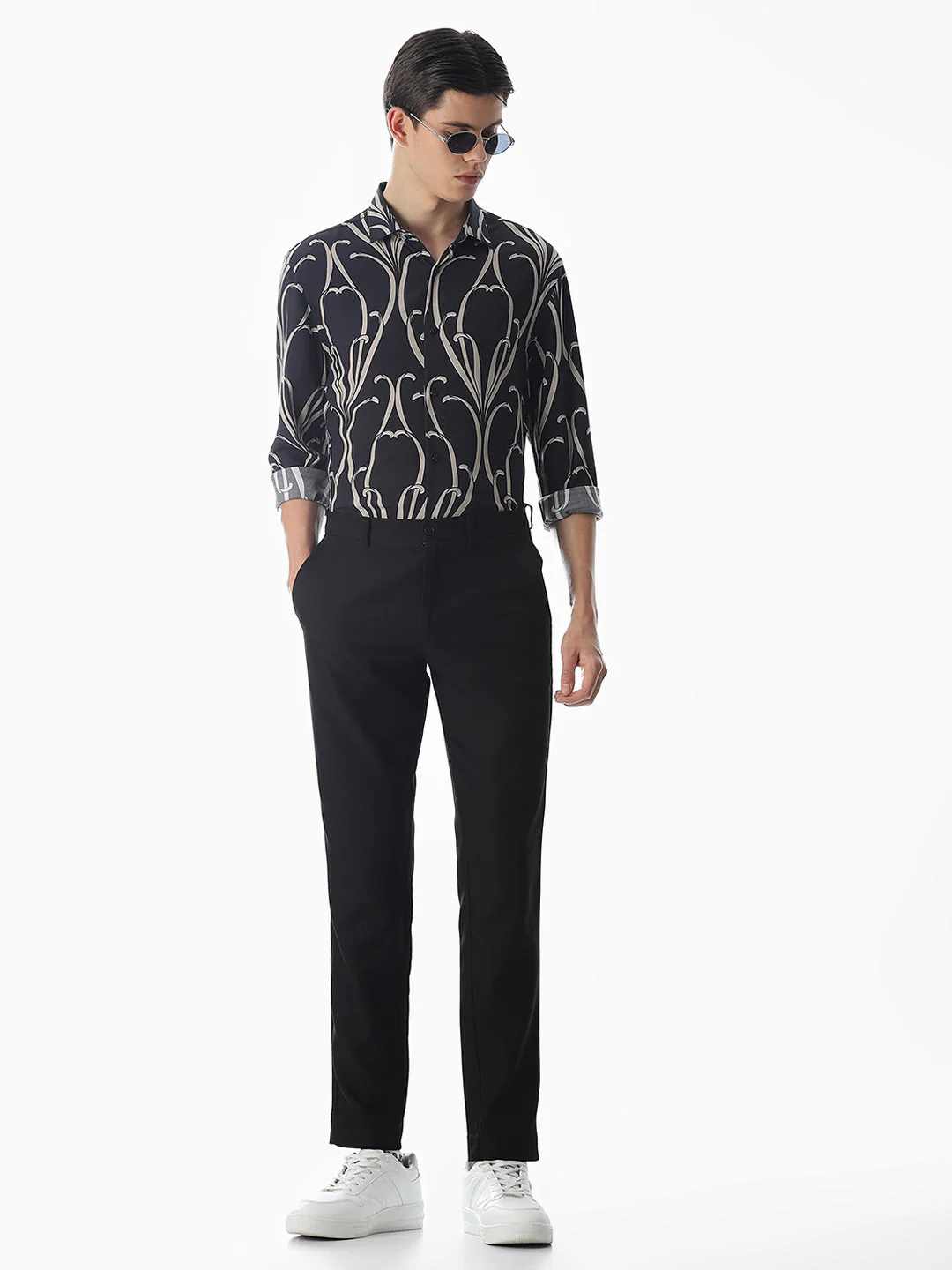 Black Printed Viscose Slim Fit Shirt - Image 6