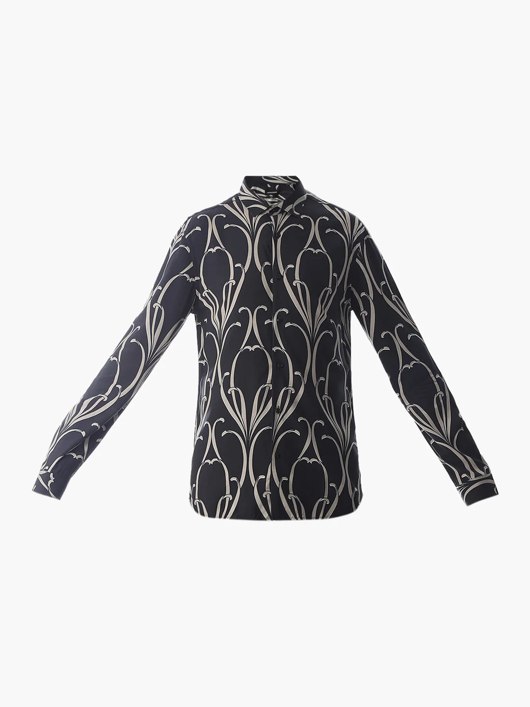 Black Printed Viscose Slim Fit Shirt - Image 7