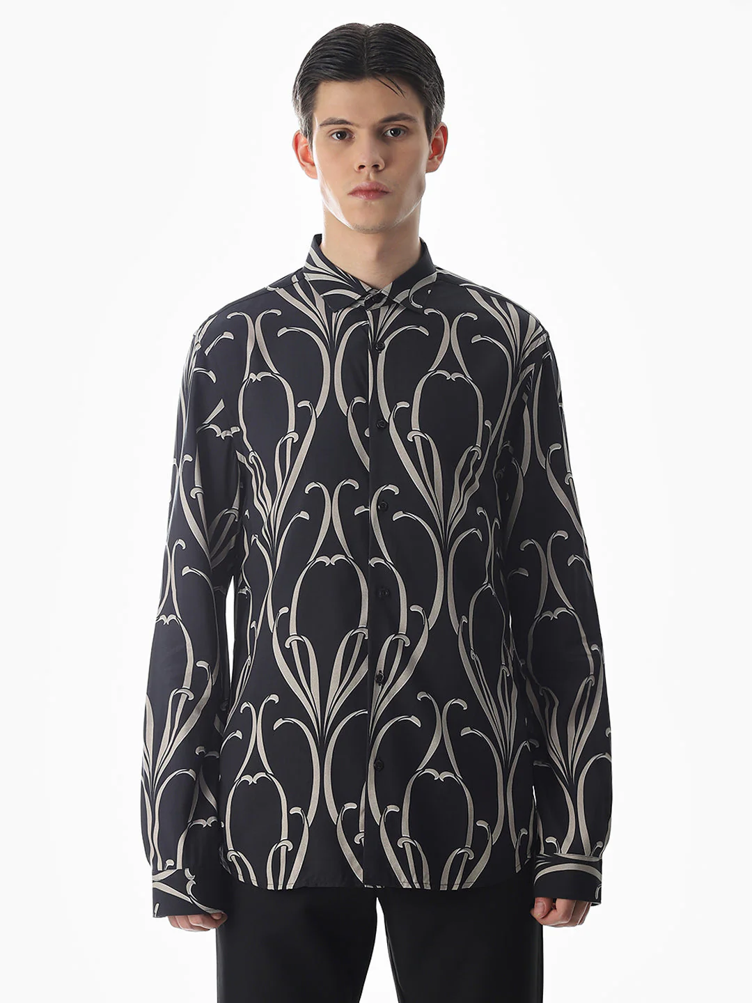 Black Printed Viscose Slim Fit Shirt - Image 8