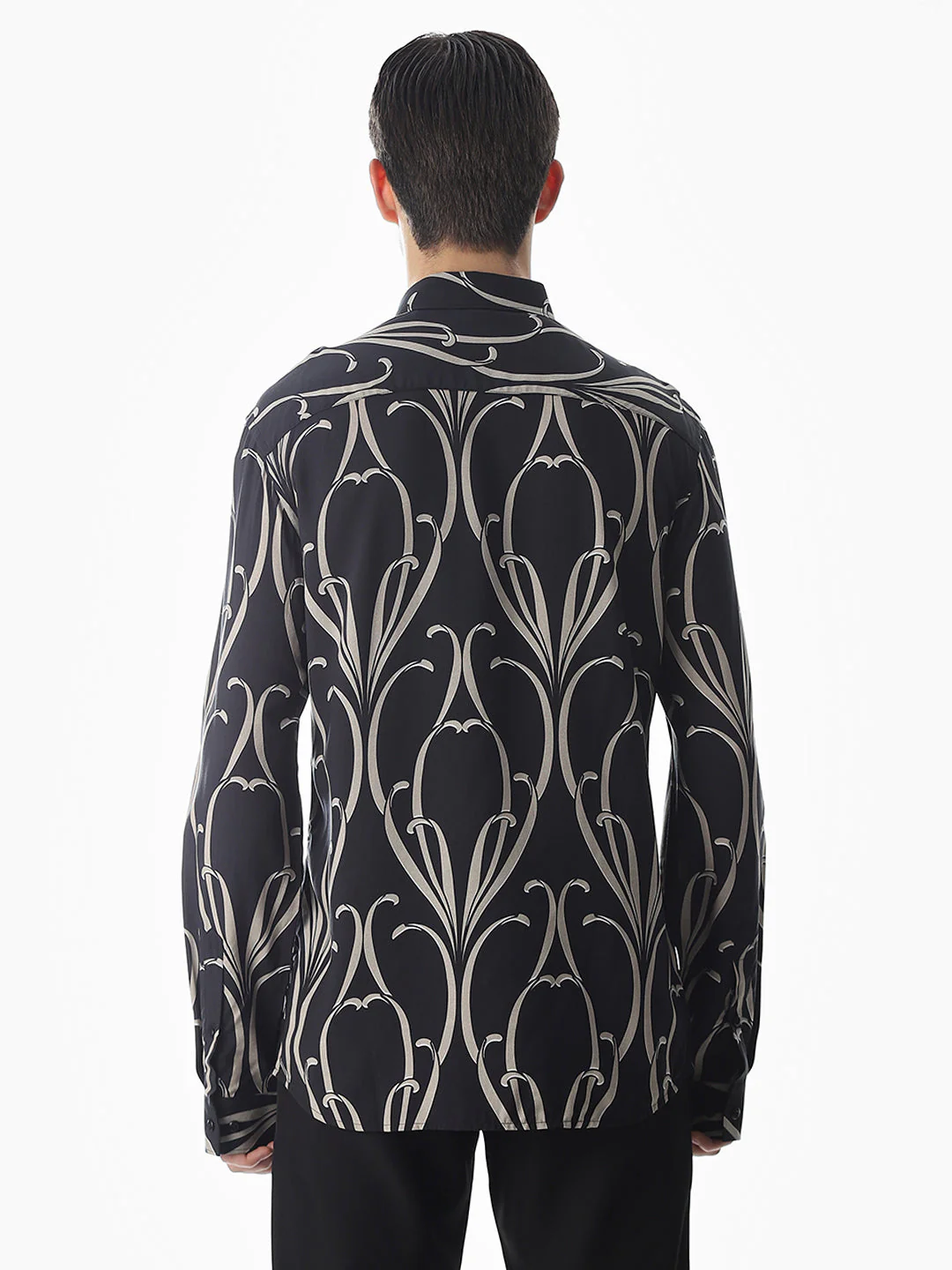 Black Printed Viscose Slim Fit Shirt - Image 9