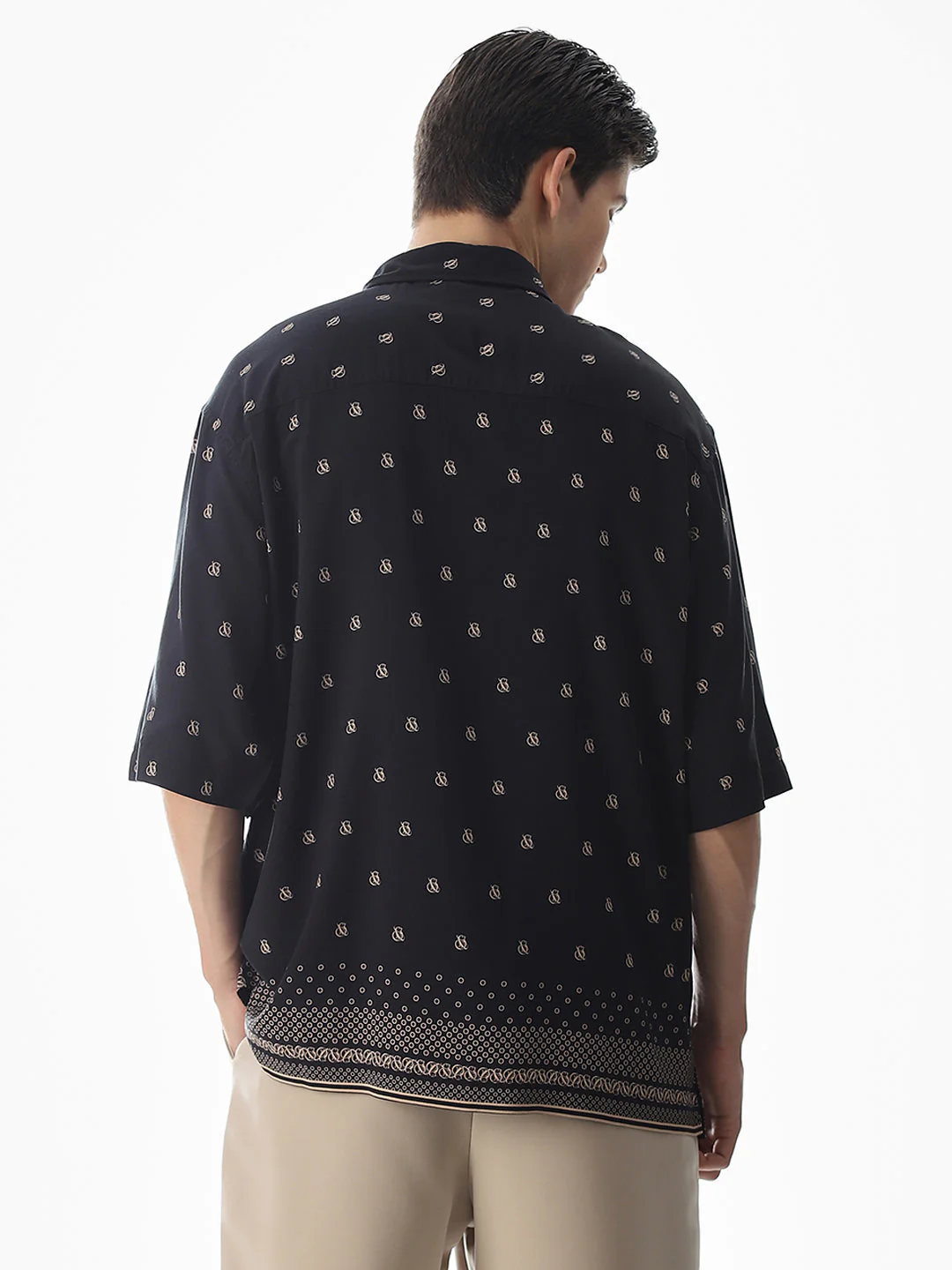 Black Abstract Print Oversized Shirt - Image 4