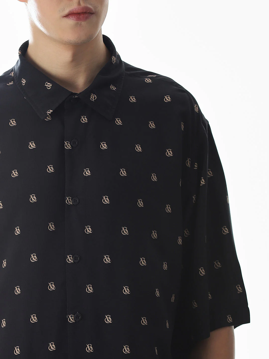 Black Abstract Print Oversized Shirt - Image 5