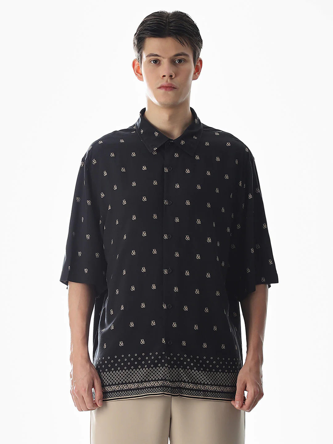 Black Abstract Print Oversized Shirt - Image 8
