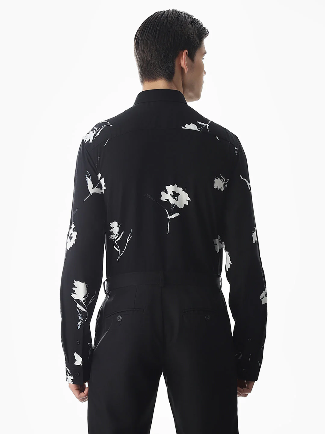 Black Viscose Floral Slim Fit Shirt - Image 4