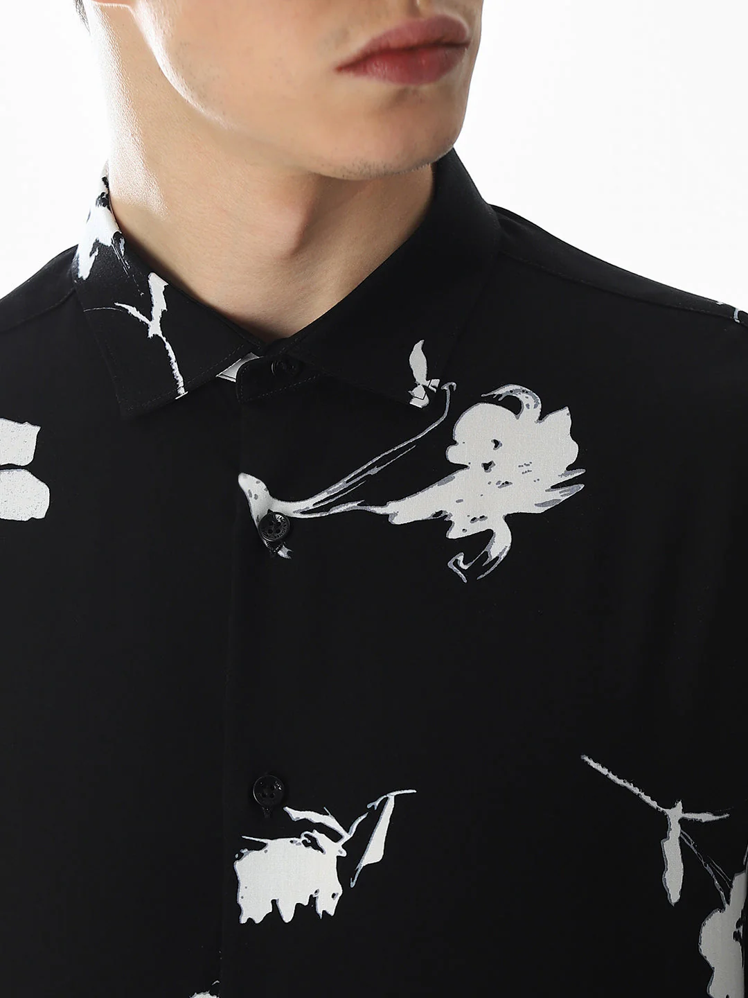 Black Viscose Floral Slim Fit Shirt - Image 5