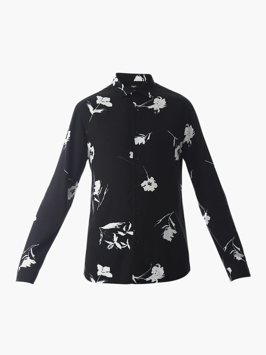 Black Viscose Floral Slim Fit Shirt - Image 7