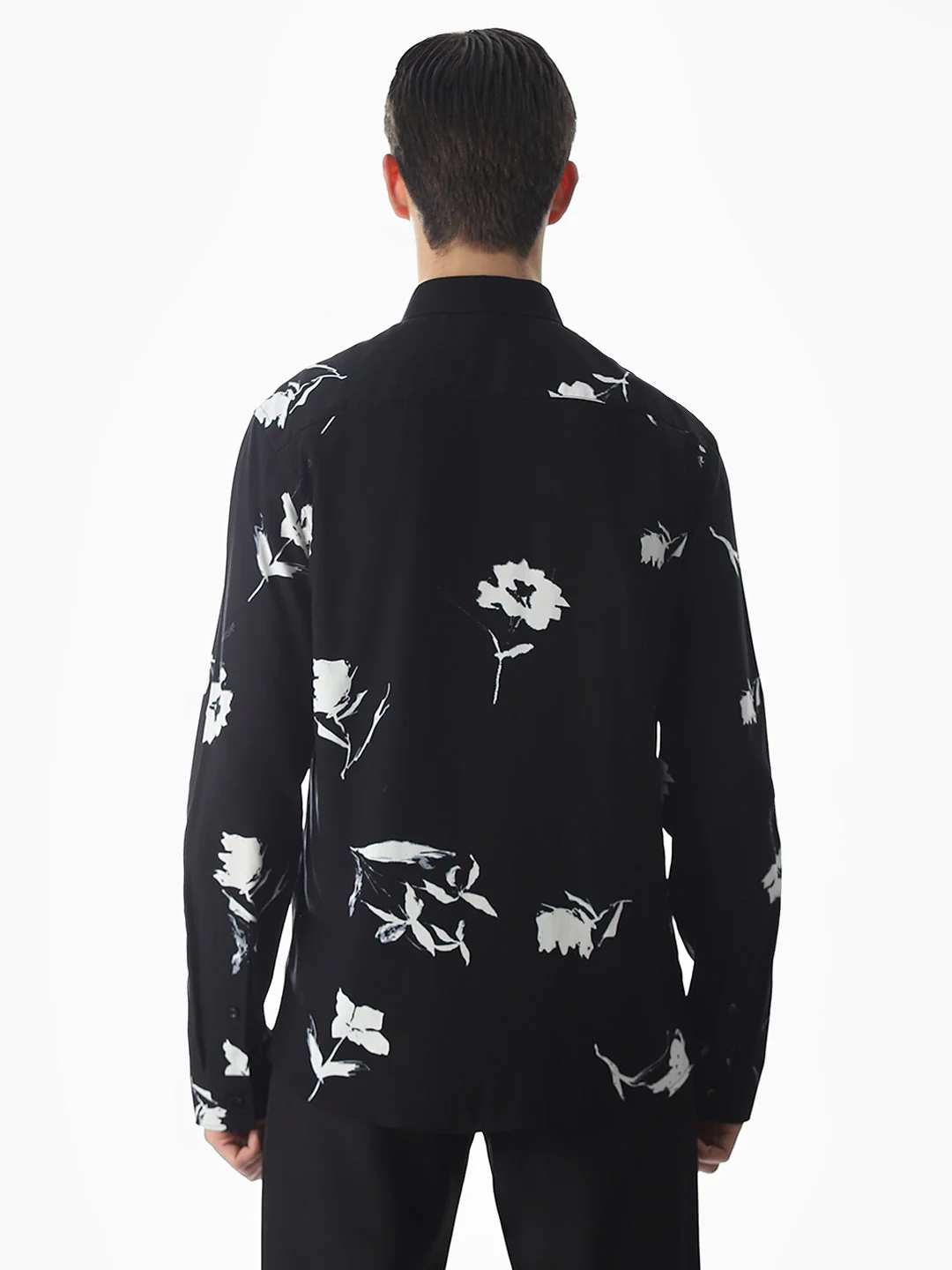 Black Viscose Floral Slim Fit Shirt - Image 9