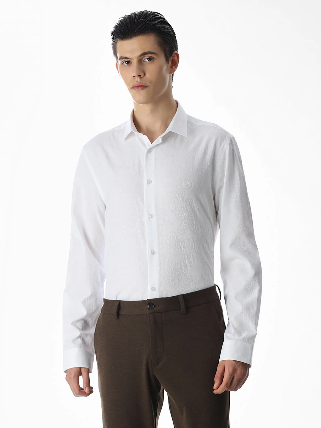 White Dobby Printed Shirt - Image 2