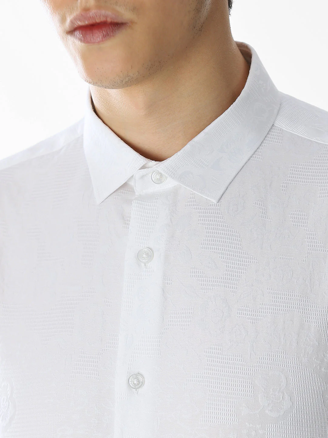 White Dobby Printed Shirt - Image 5