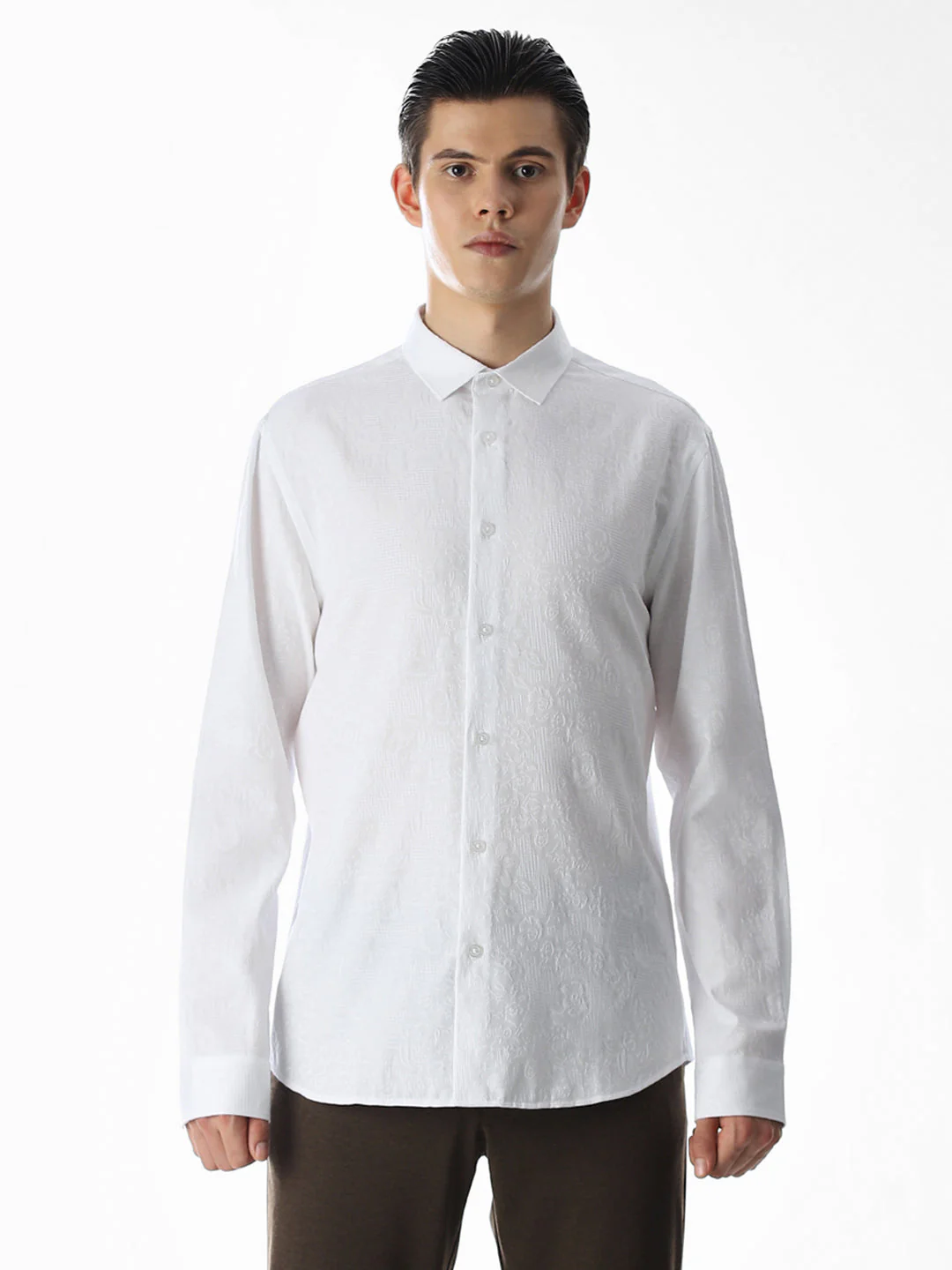 White Dobby Printed Shirt - Image 8