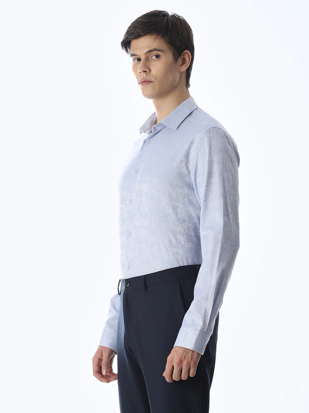 Light Blue Printed Dobby Shirt - Image 2