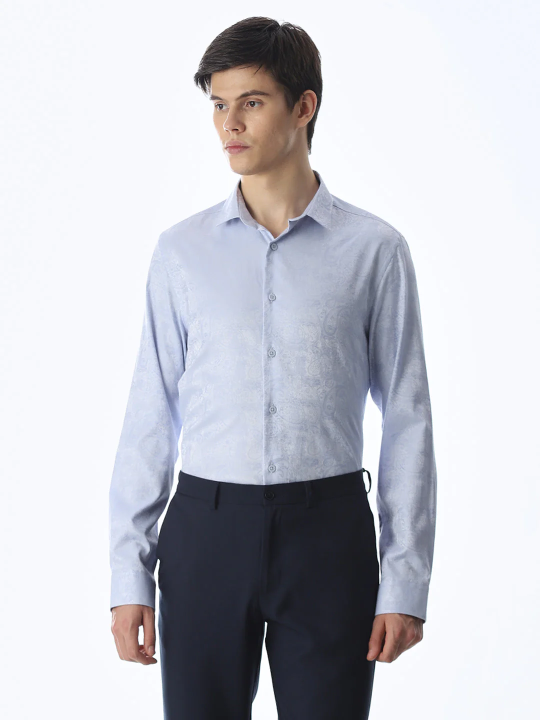 Light Blue Printed Dobby Shirt - Image 3
