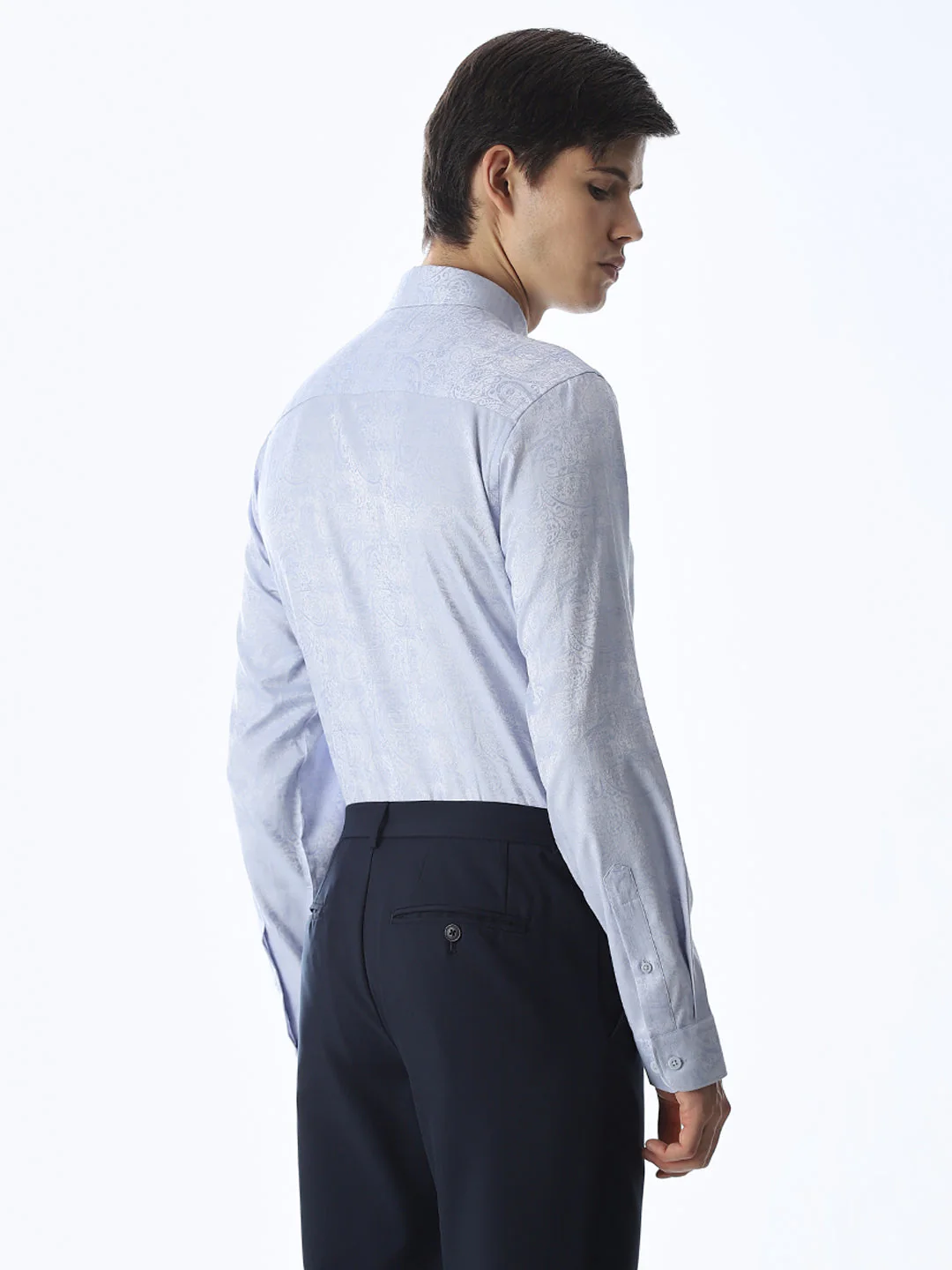 Light Blue Printed Dobby Shirt - Image 4