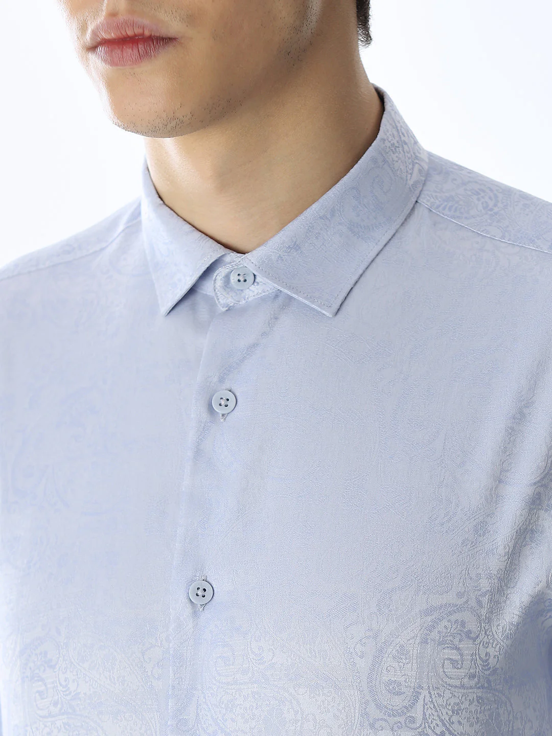 Light Blue Printed Dobby Shirt - Image 5