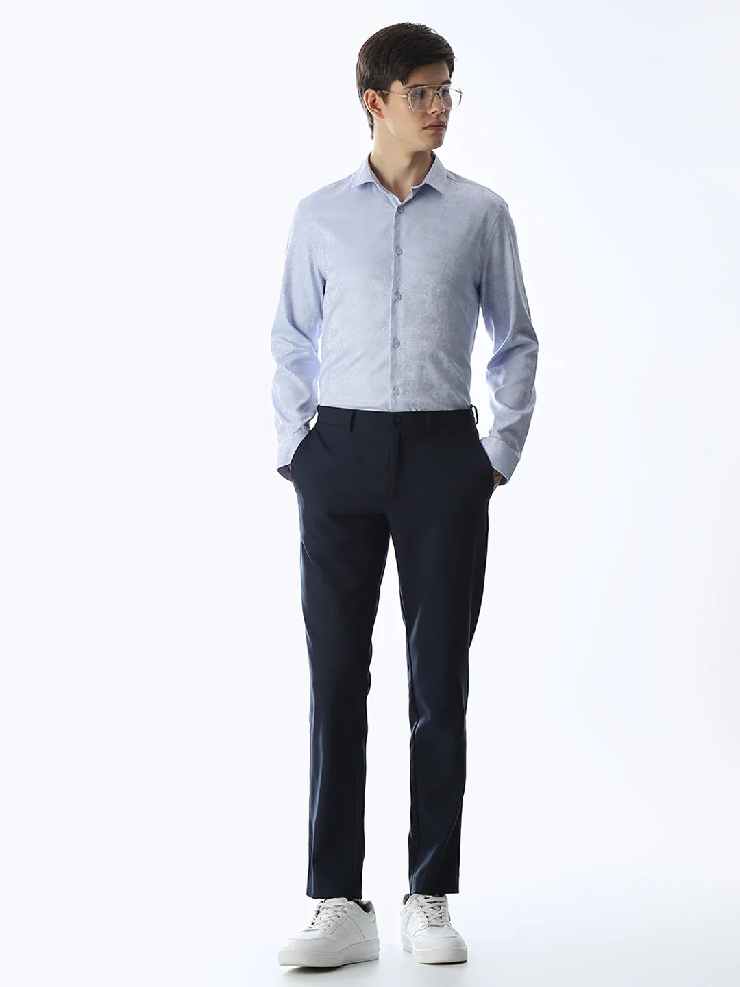Light Blue Printed Dobby Shirt - Image 6