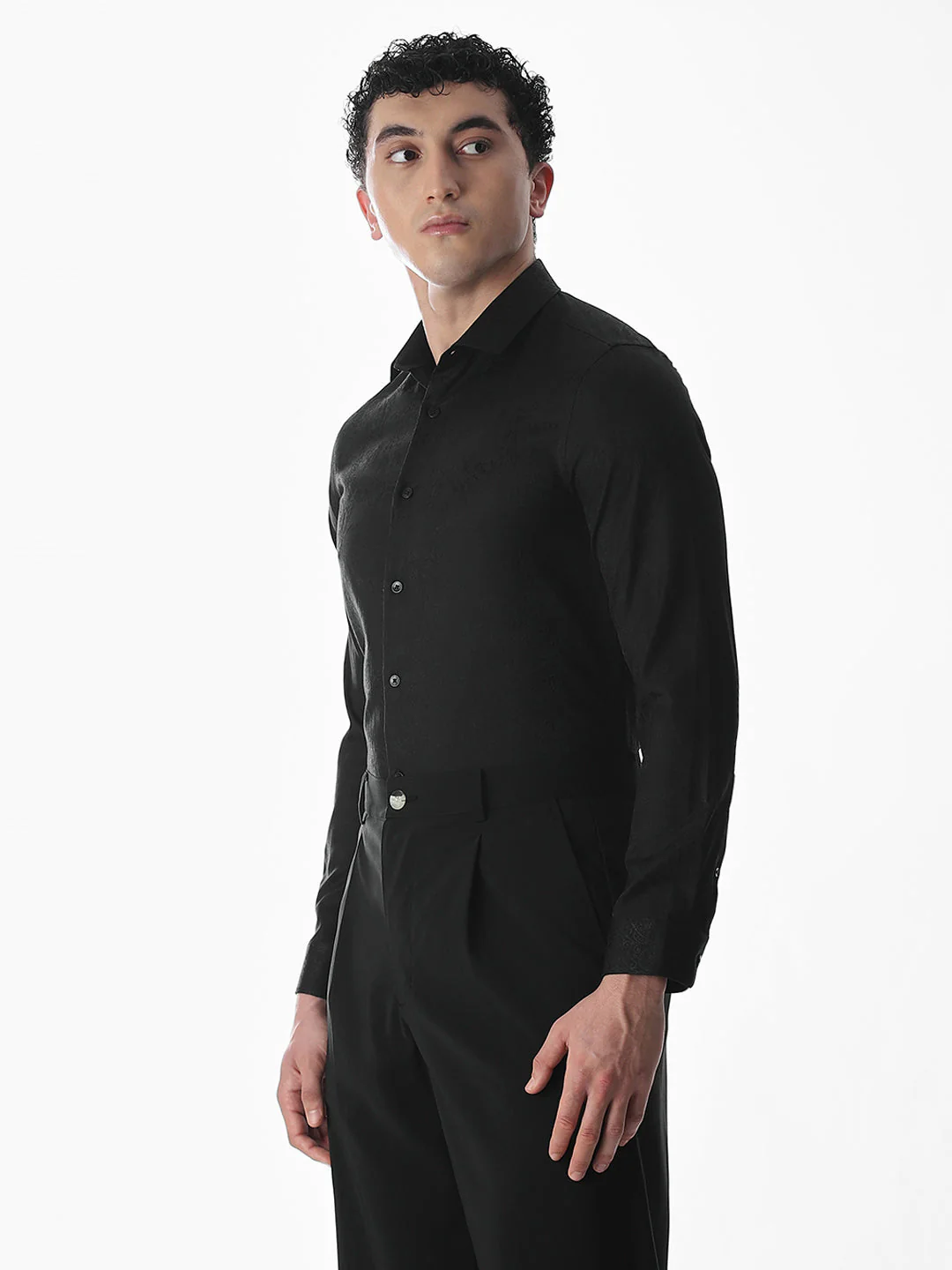 Black Printed Dobby Shirt - Image 3