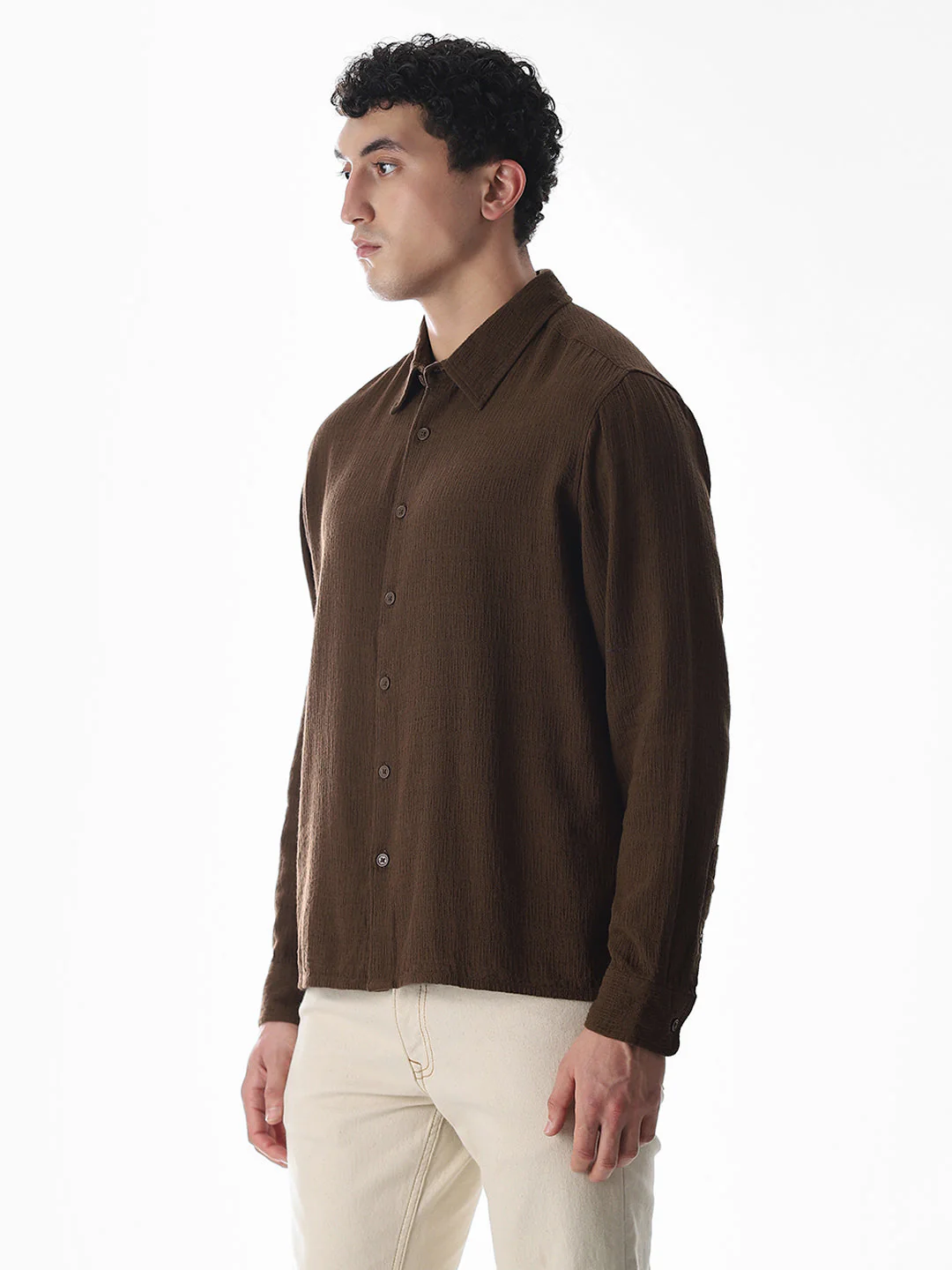 Dark Brown Jacquard Oversized Shirt - Image 3