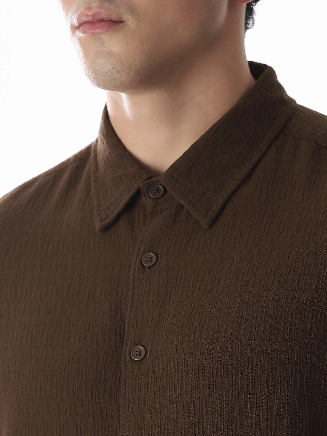 Dark Brown Jacquard Oversized Shirt - Image 5