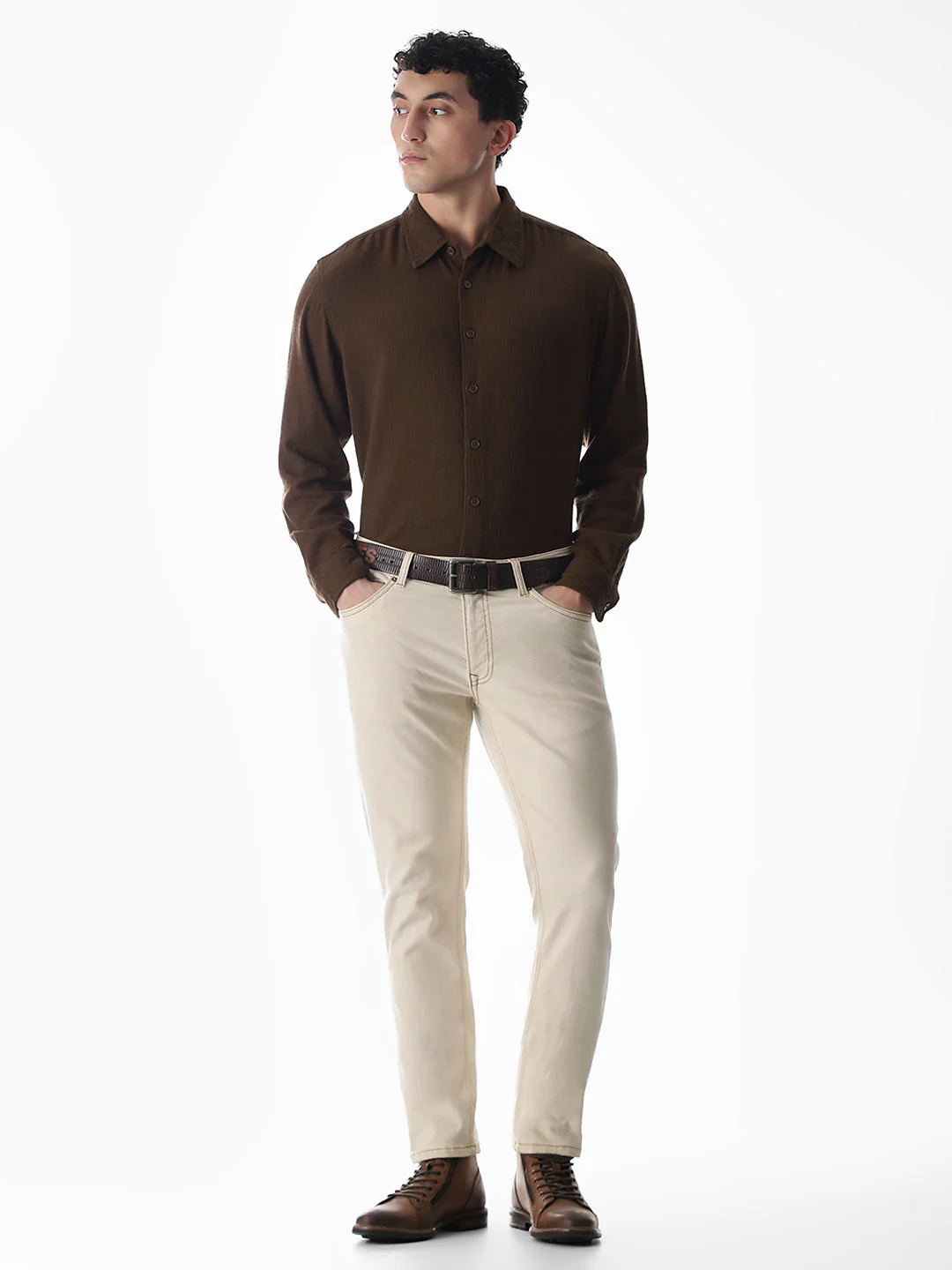 Dark Brown Jacquard Oversized Shirt - Image 6