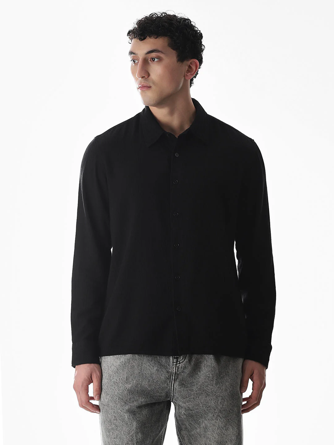 Black Jacquard Oversized Shirt - Image 2